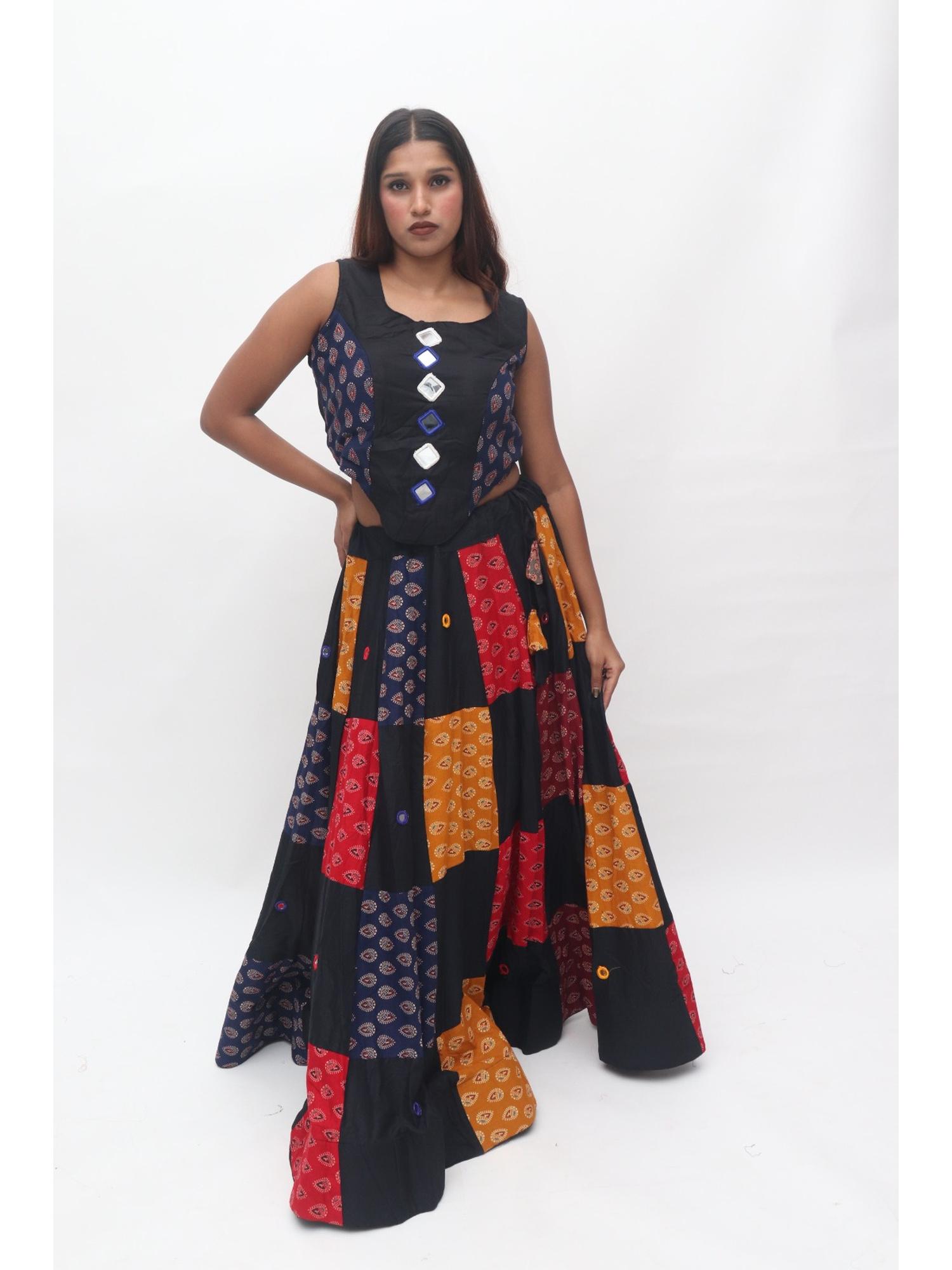 Navy Patchwork Lehenga Set