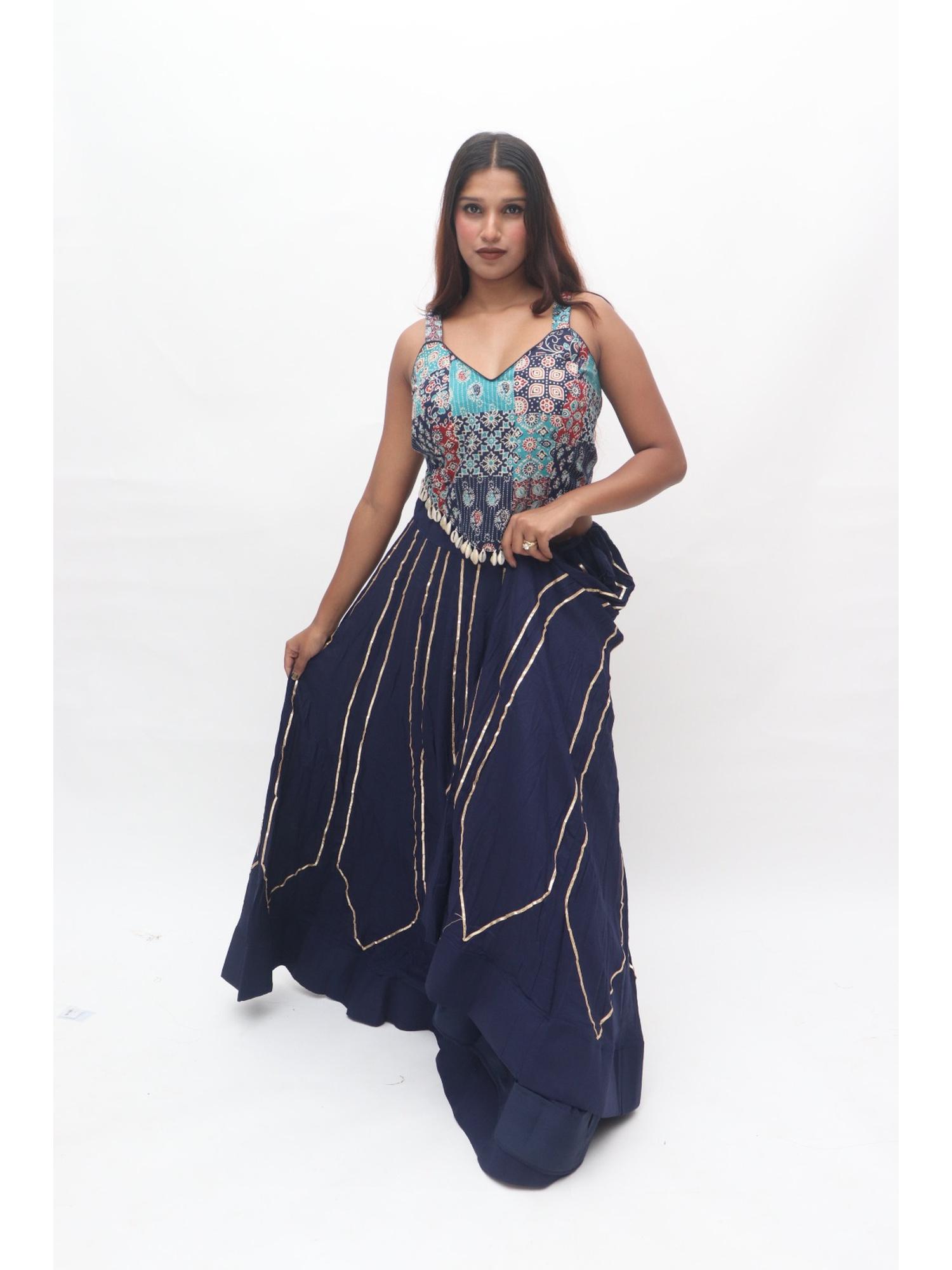 Navy Embroidered Lehenga Set