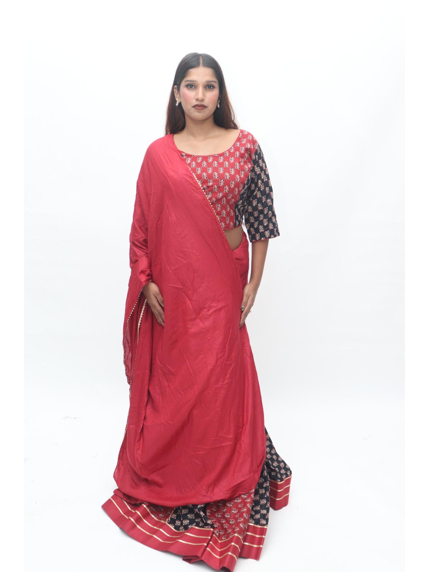 Red Black Printed Lehenga Set