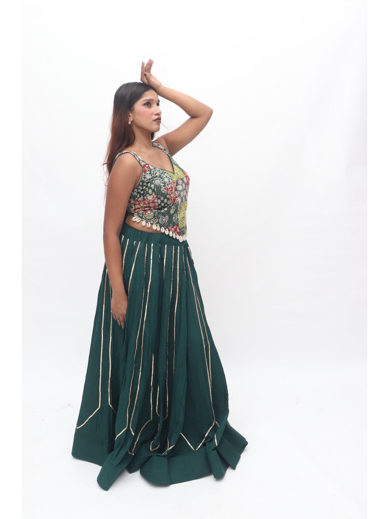 Green Embroidered Lehenga Set