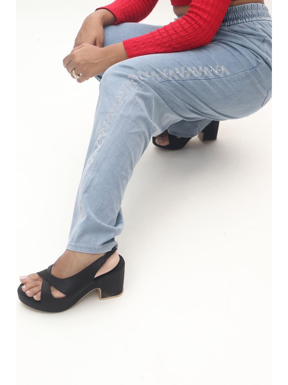 Light Blue Drawstring Wide-Leg Denim Pants