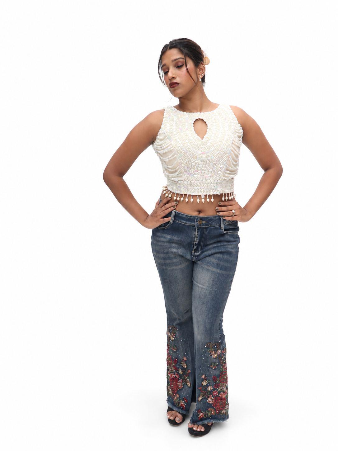 Ivory Pearl Keyhole Designer Blouse