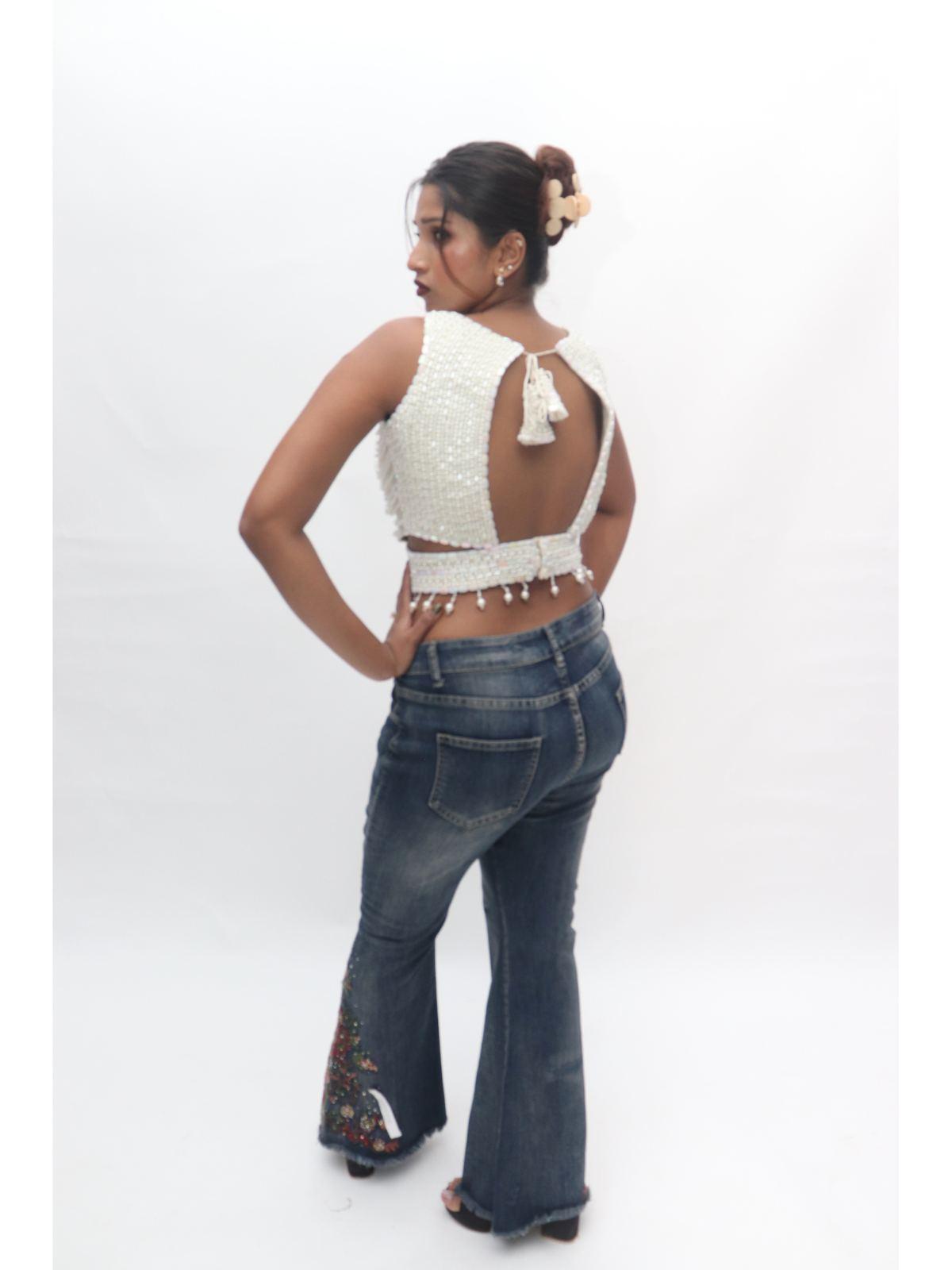 Ivory Pearl Keyhole Designer Blouse