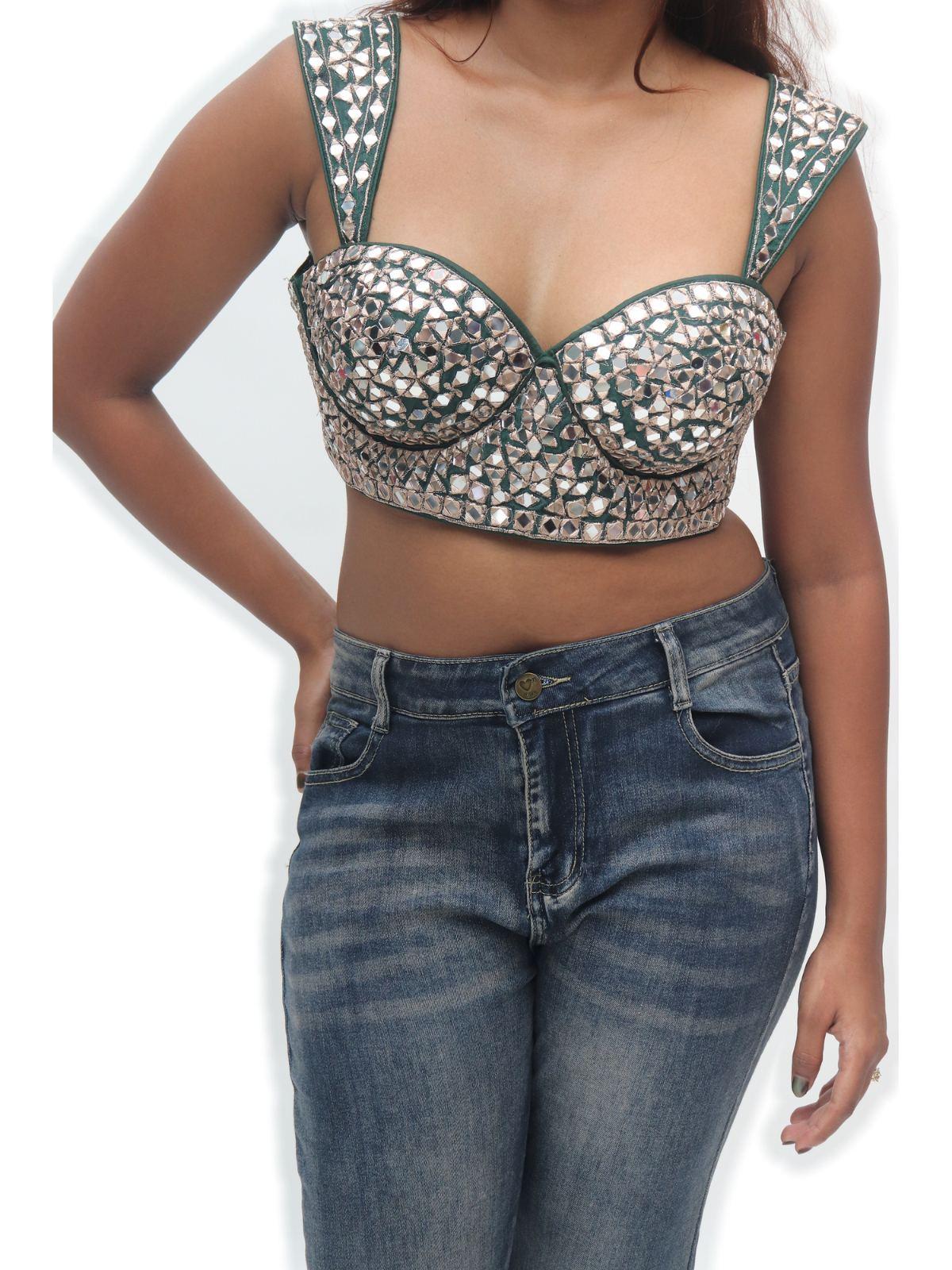 Emerald Green Gold Embroidered Designer Blouse