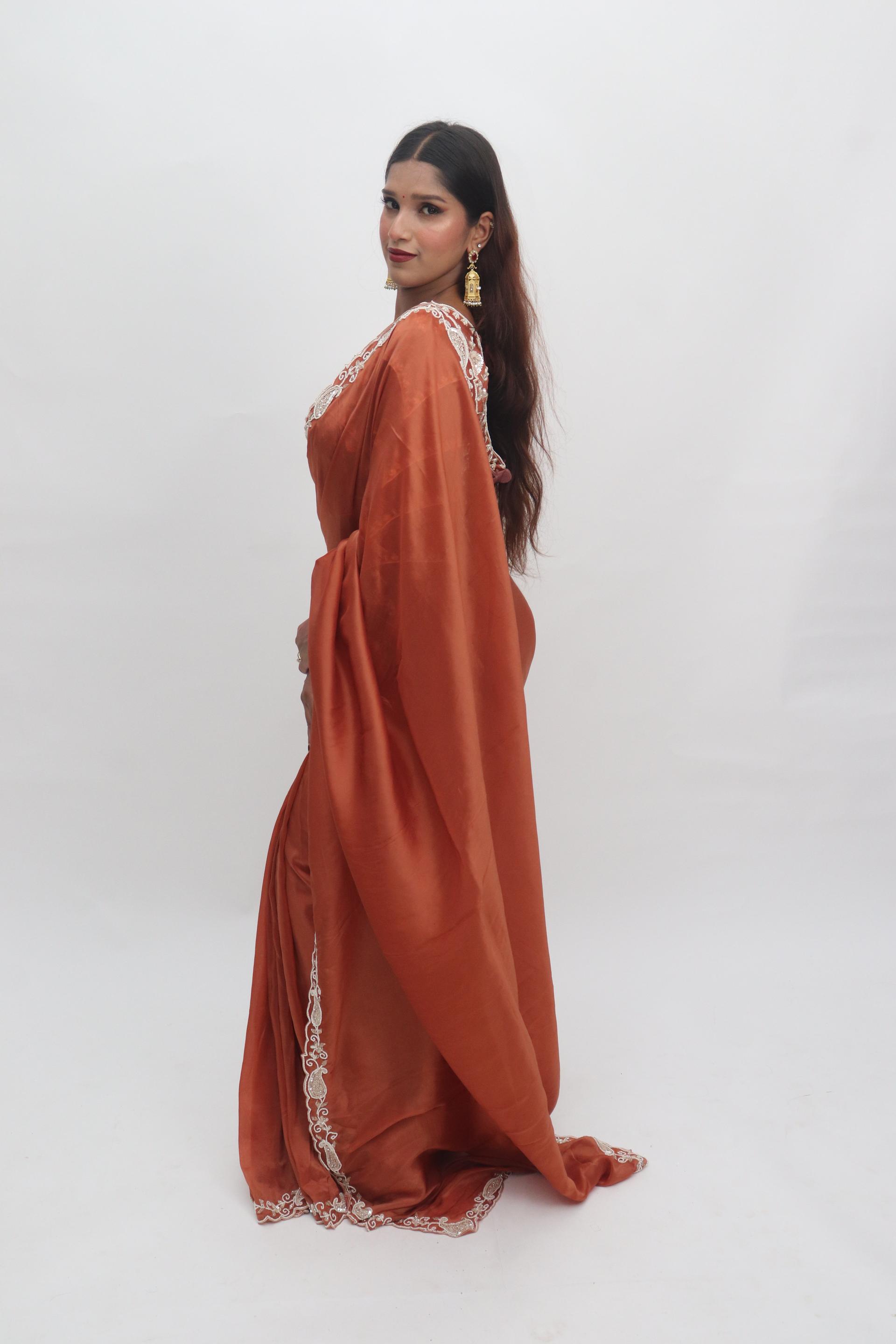 Rust Embellished Saree