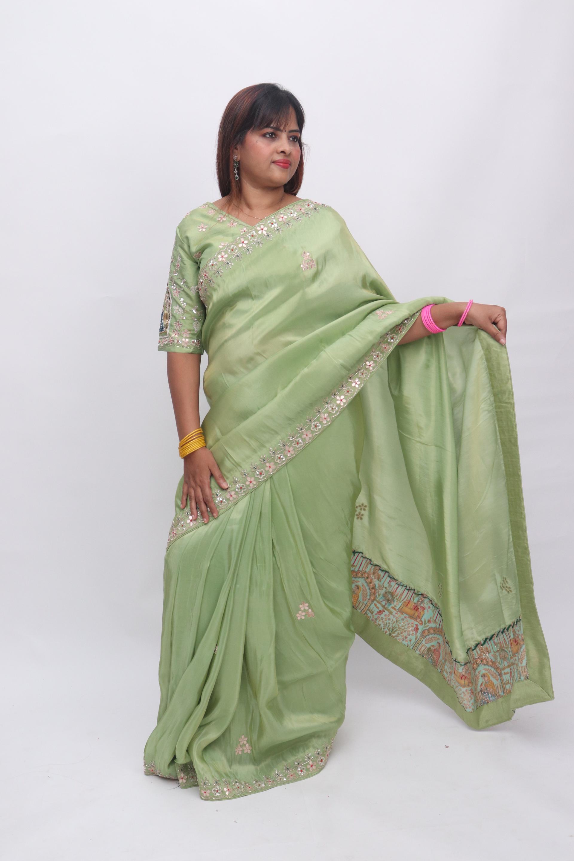 Pistachio Embroidered Saree
