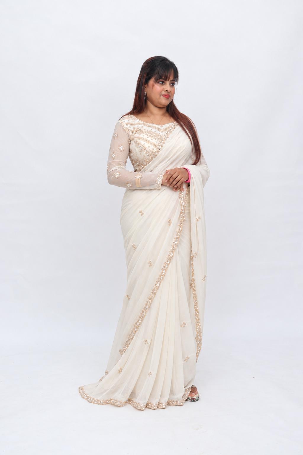 Ivory Gold Border Saree