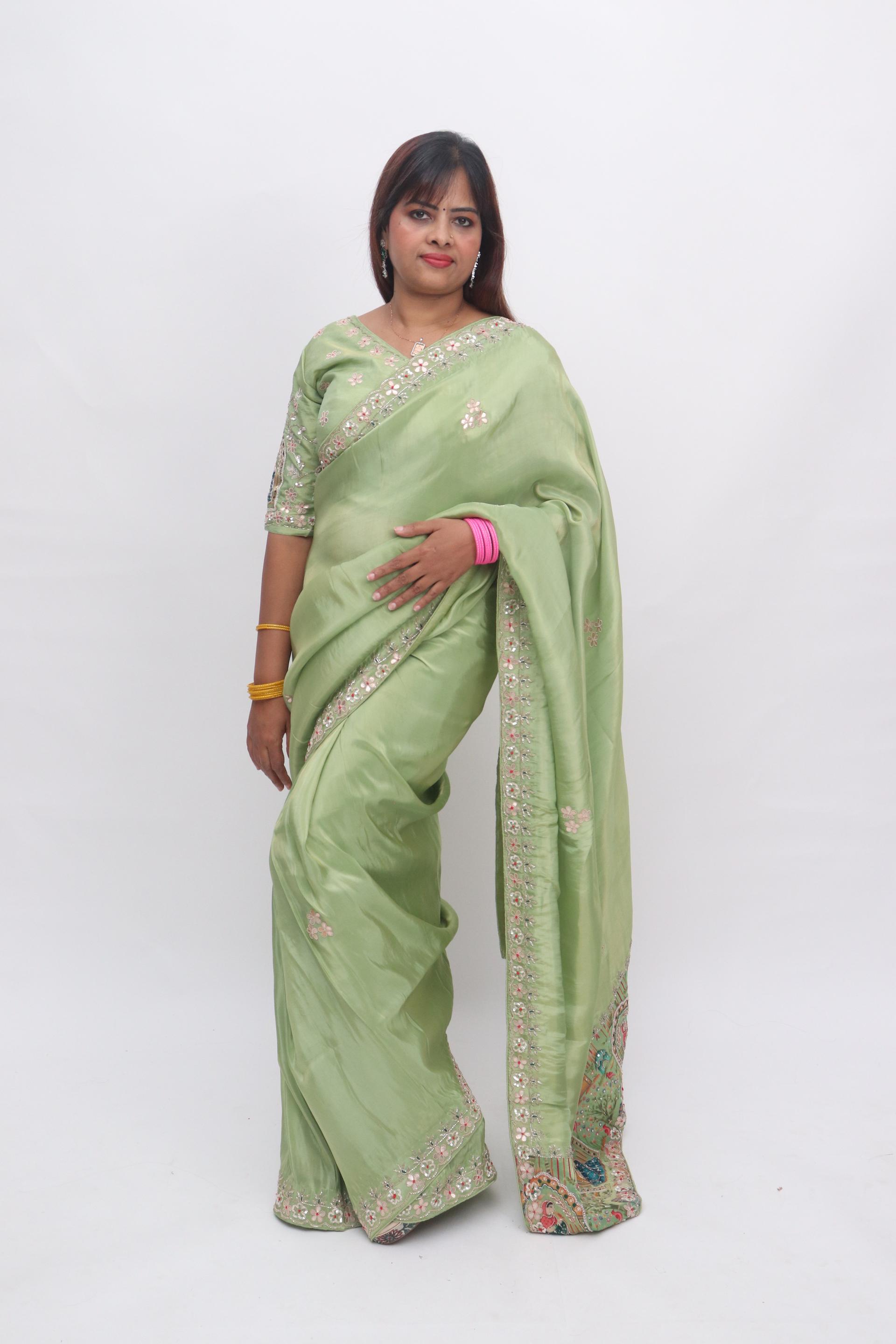 Pistachio Embroidered Saree