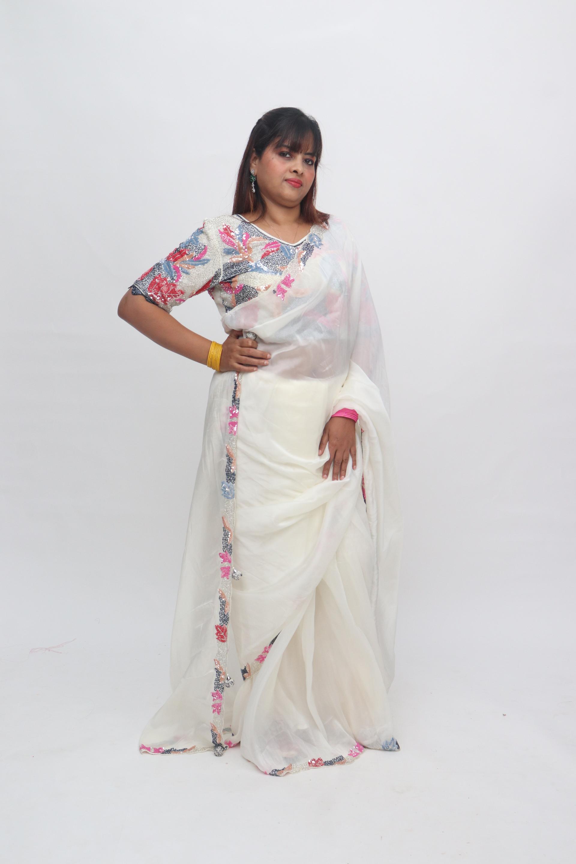 Ivory Floral Border Saree