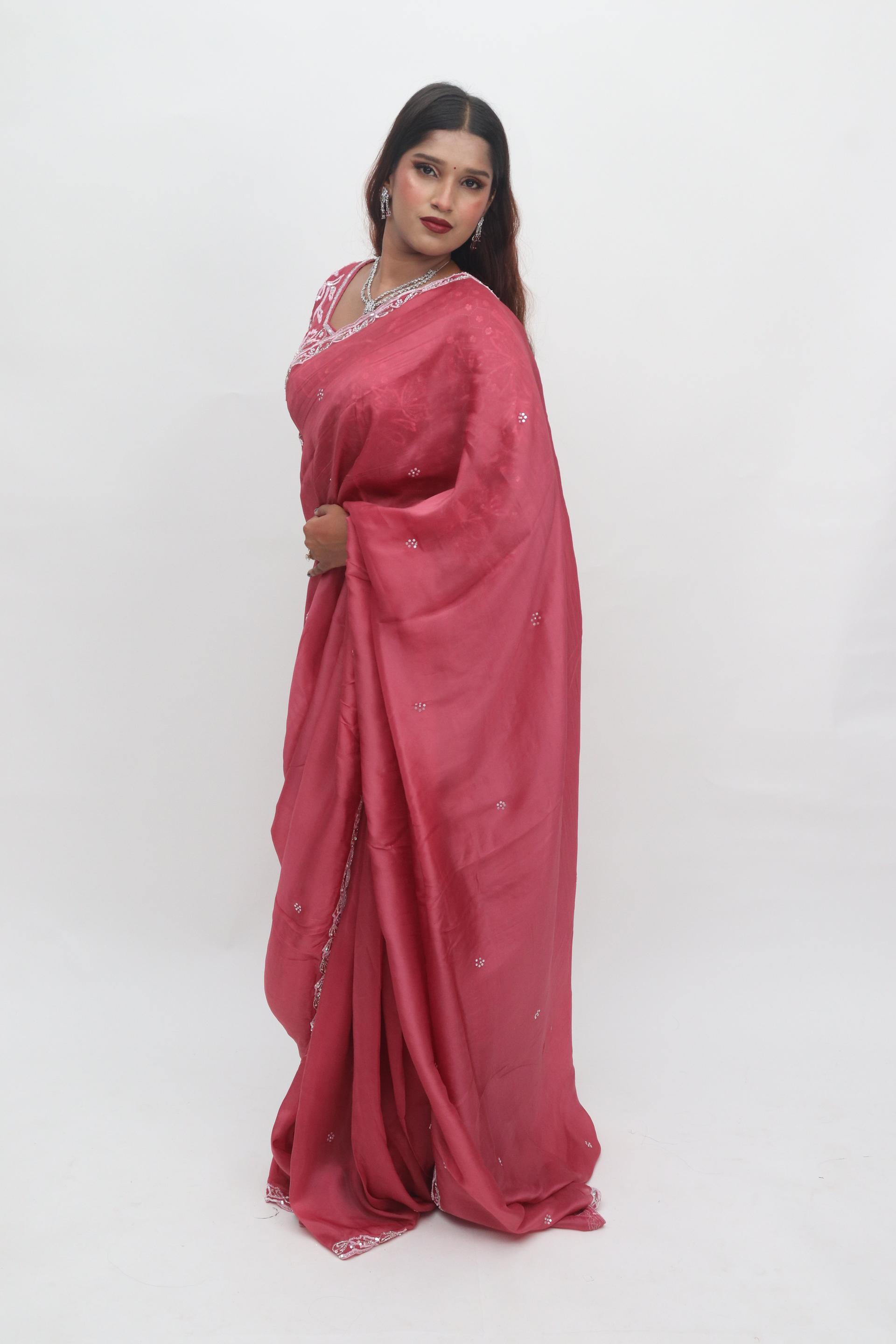 Pink Embellished Saree