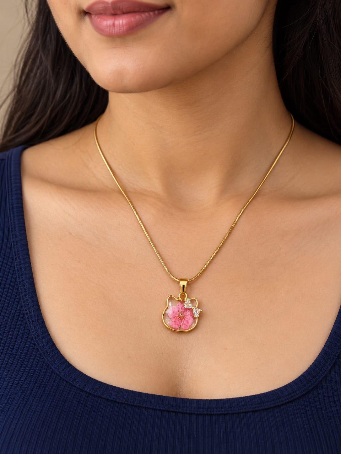 Pink Floral Cat Necklace