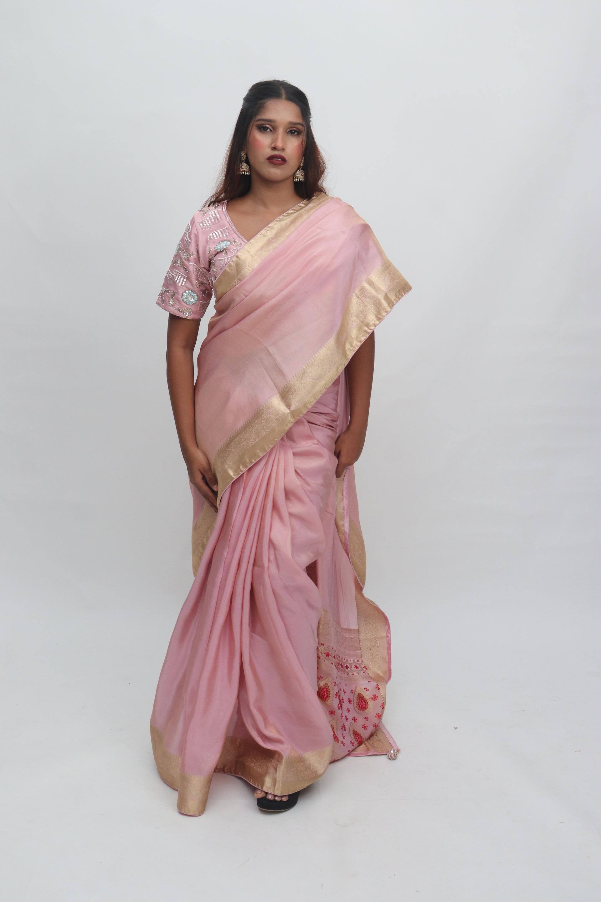 Blush Gold Border Saree
