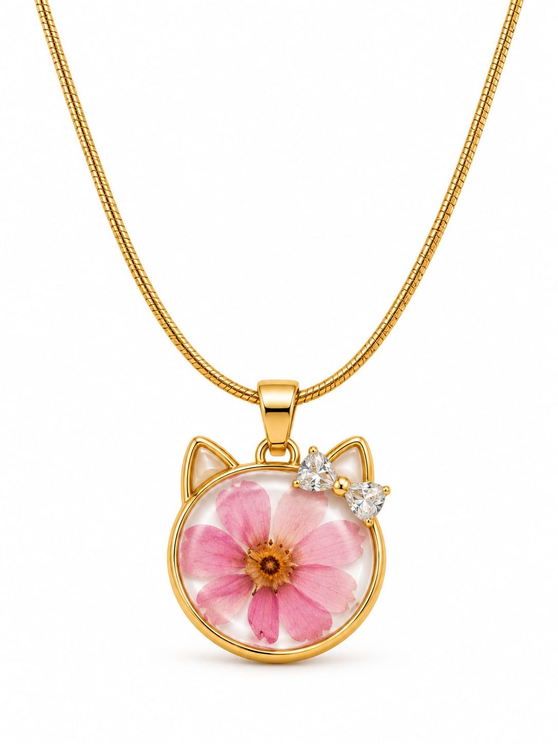 Round Floral Cat Necklace