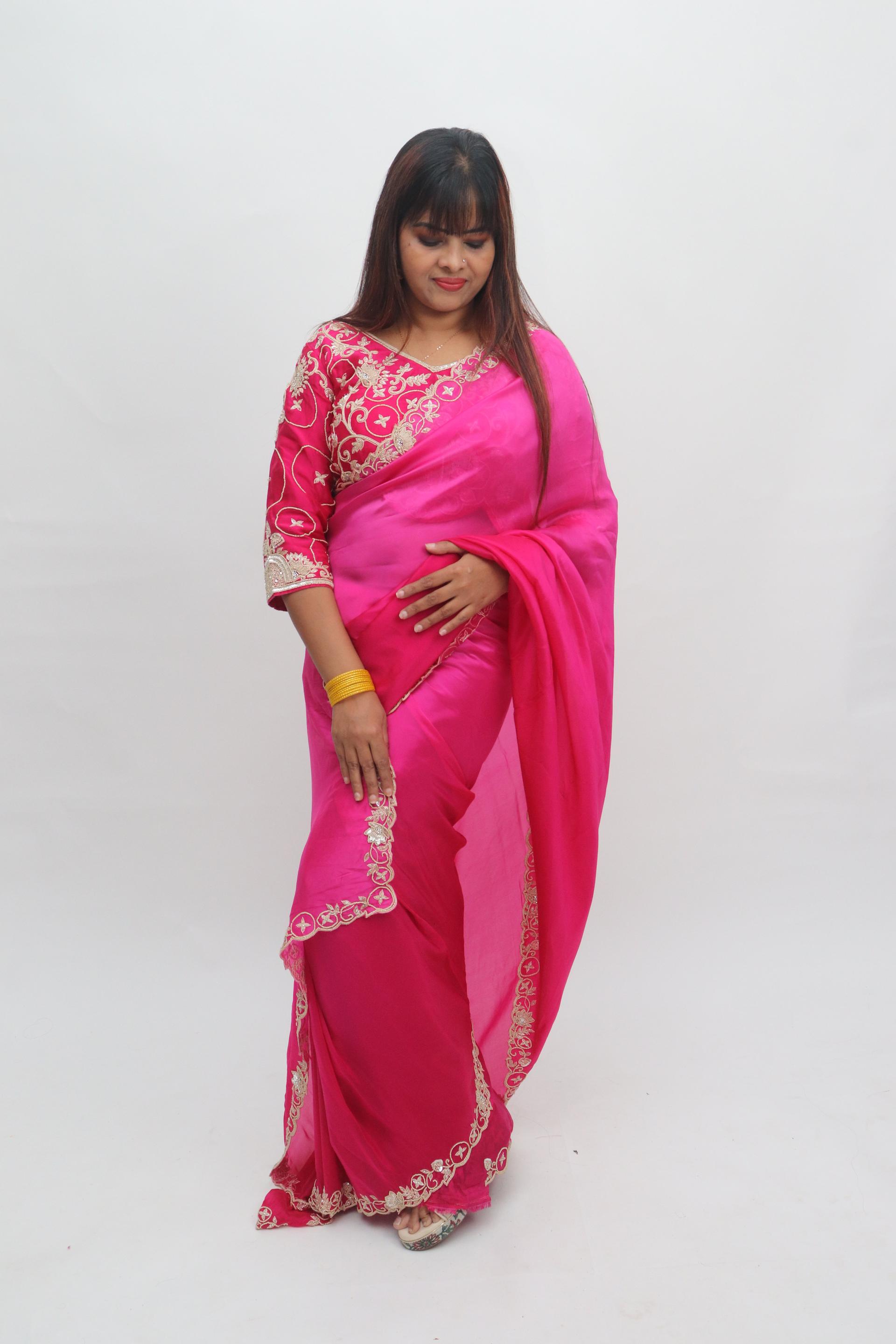 Fuchsia Floral Border Saree