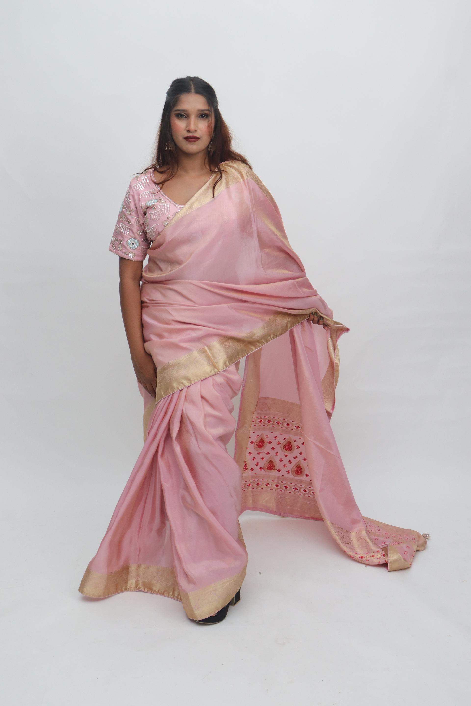 Blush Gold Border Saree