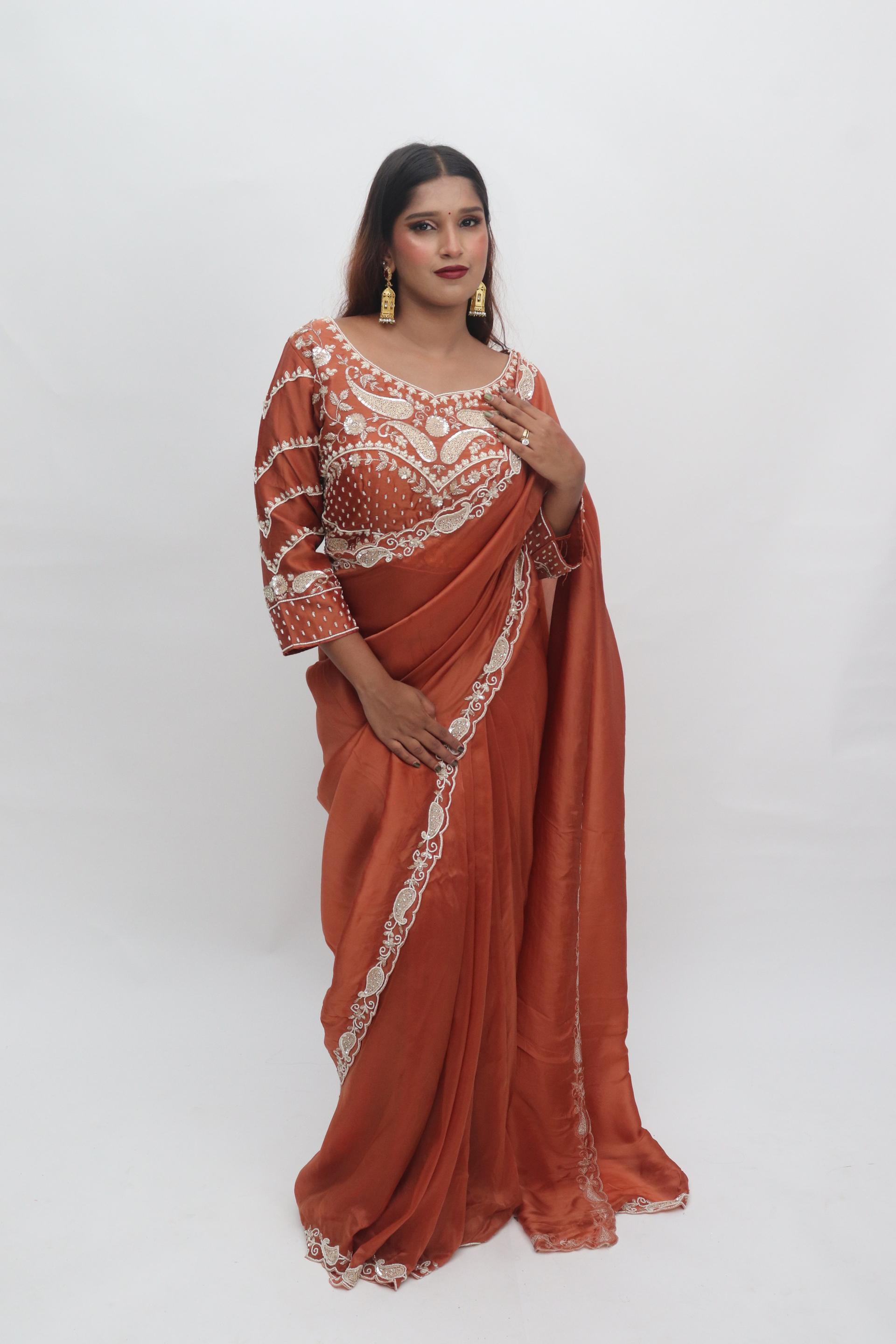 Rust Embellished Saree