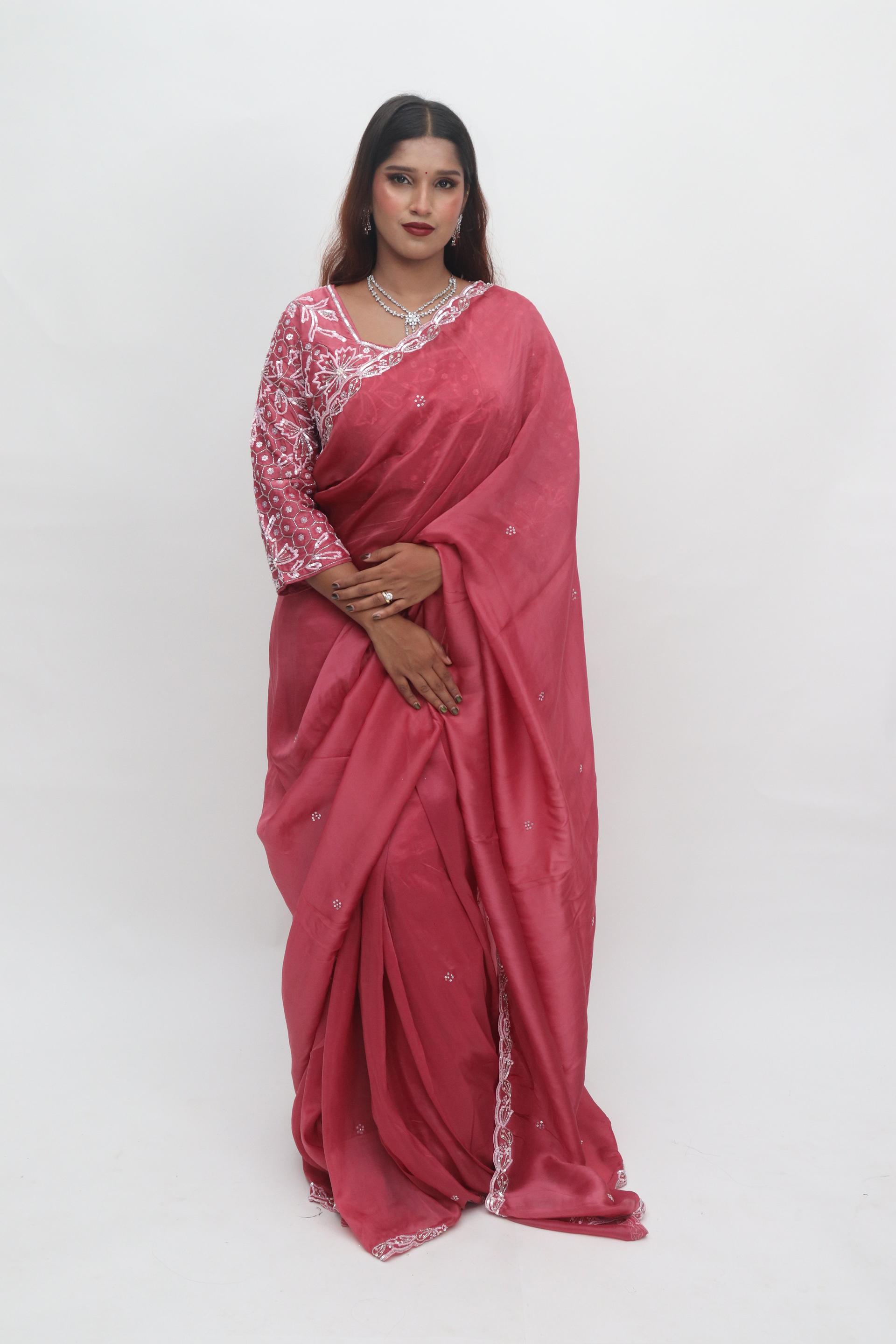 Pink Embellished Saree