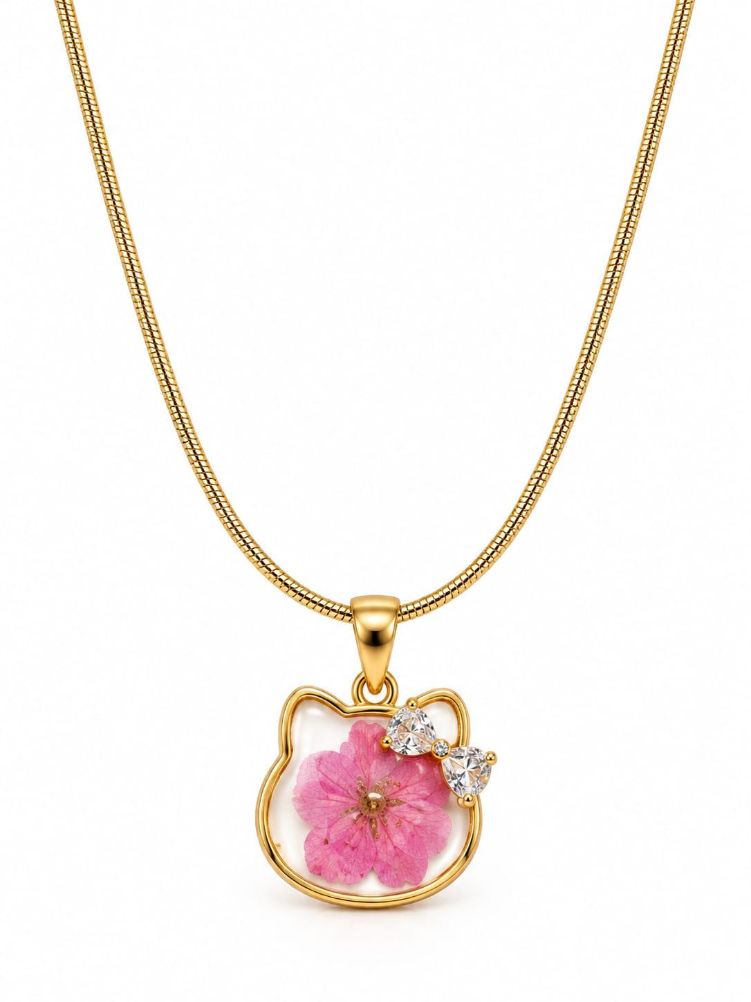 Pink Floral Cat Necklace