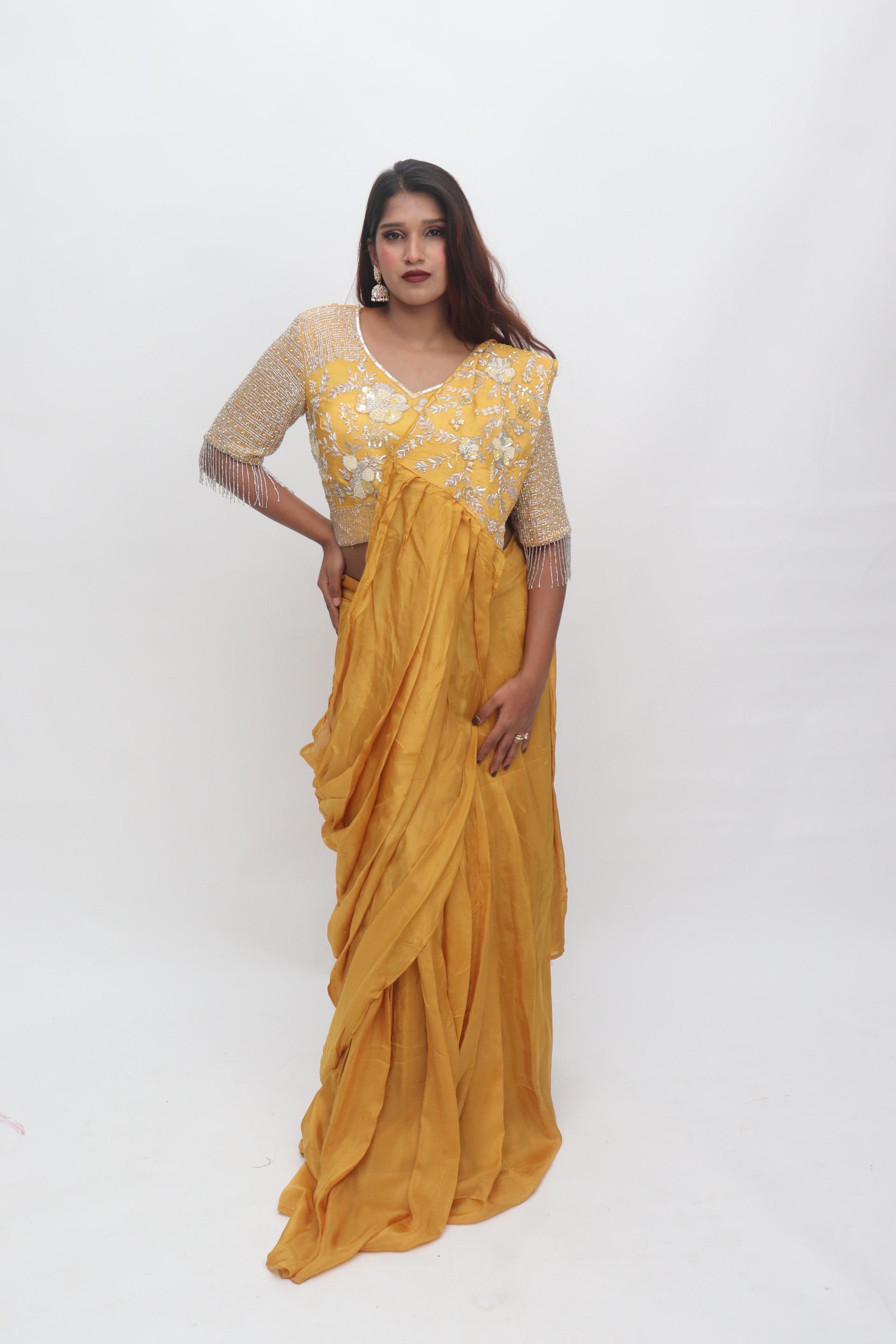 Mustard Embellished Saree