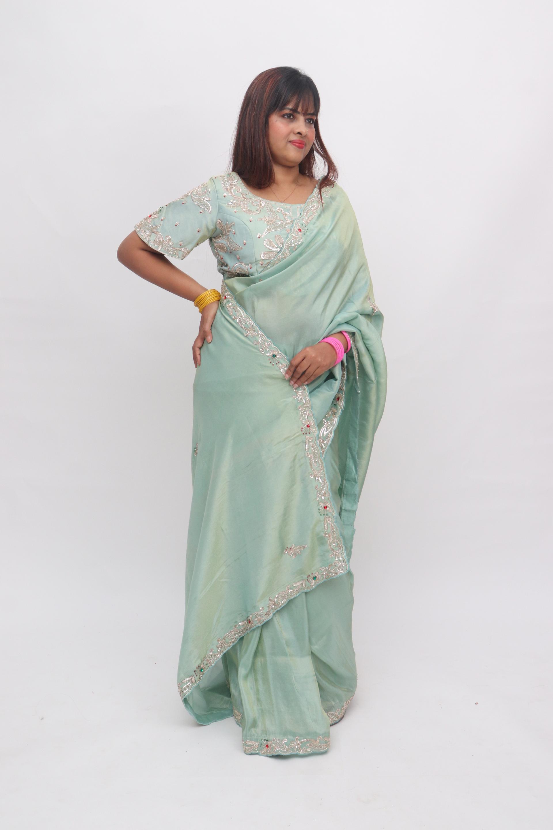 Mint Floral Border Saree