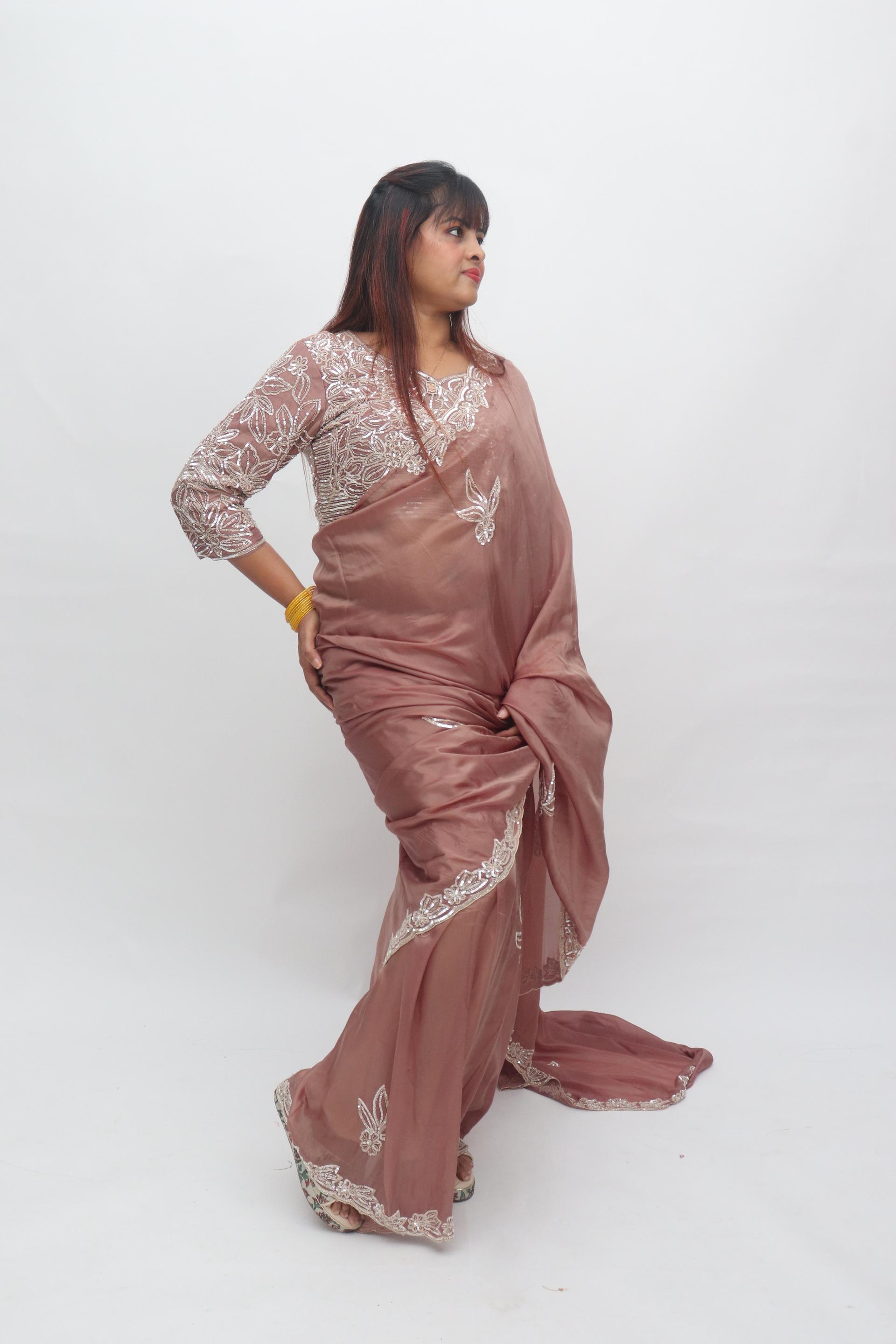 Mauve Floral Sequin Saree
