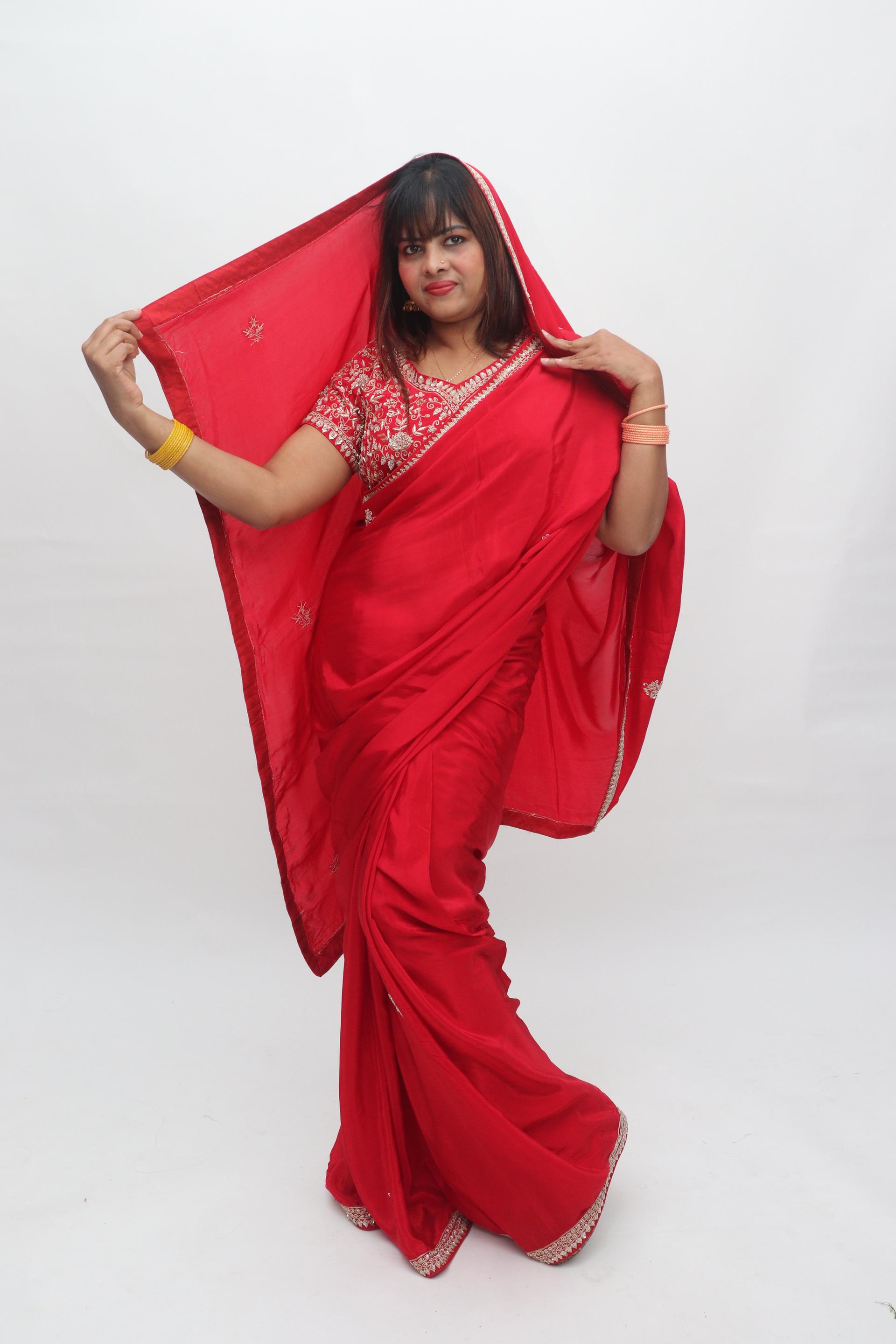 Red Floral Border Saree