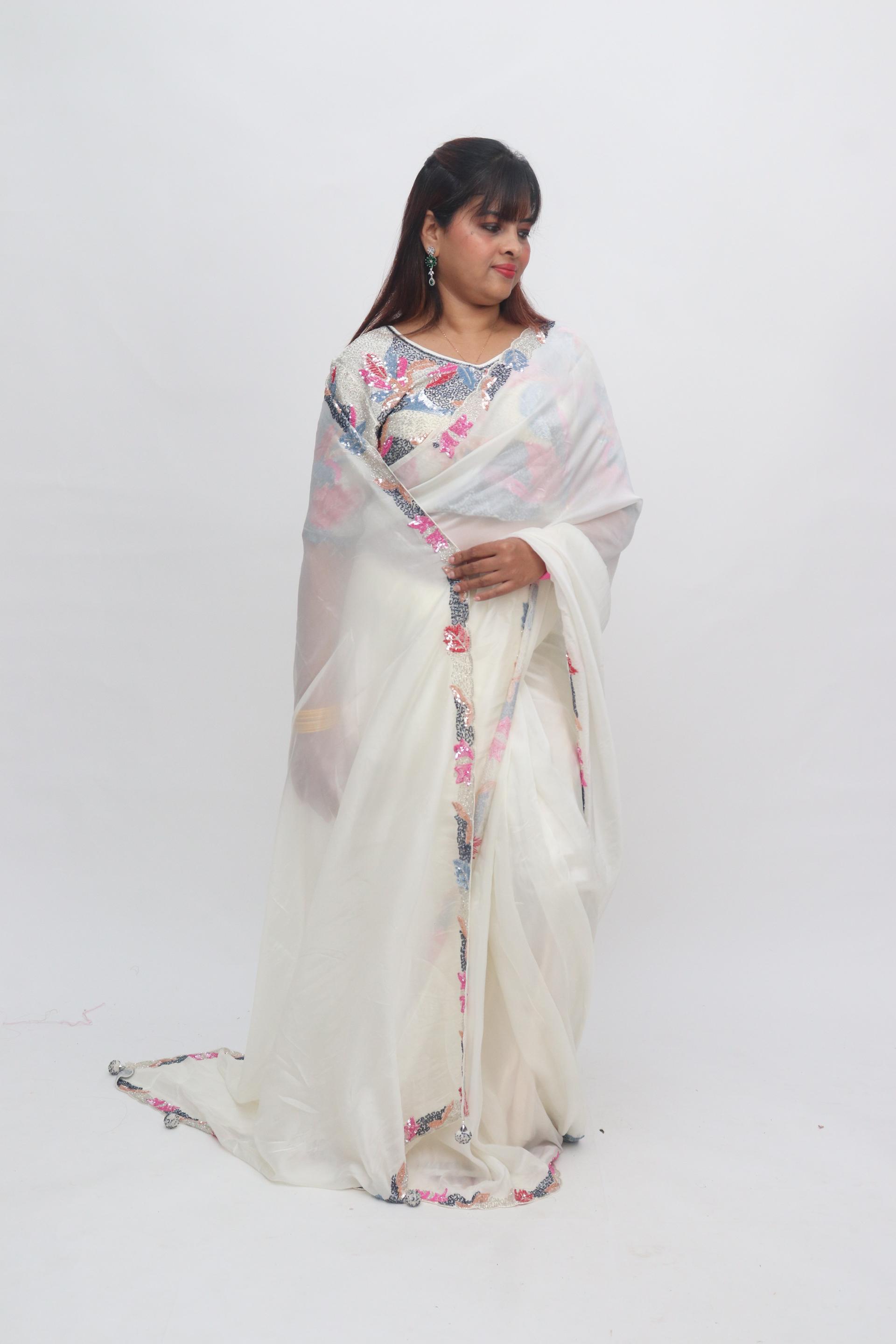 Ivory Floral Border Saree