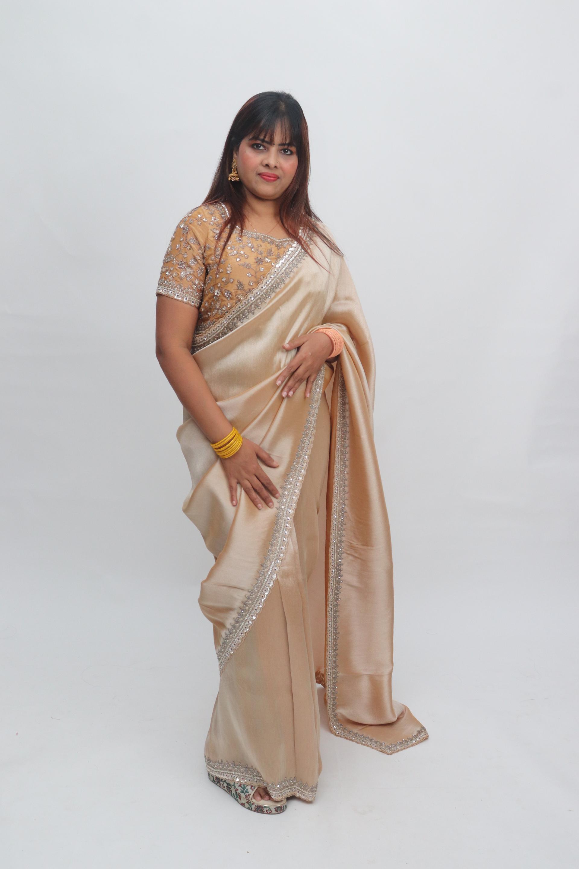 Champagne Border Saree