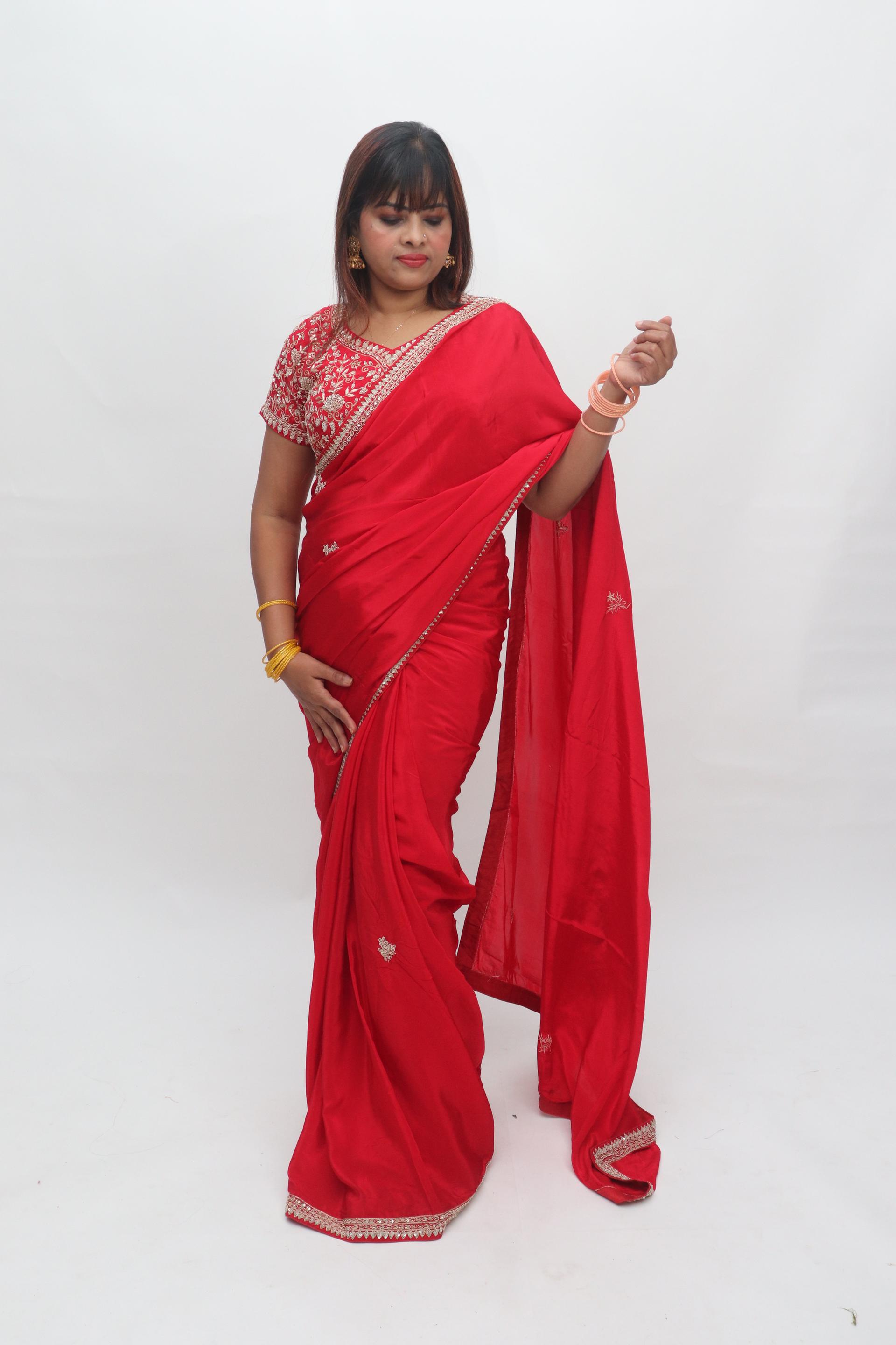 Red Floral Border Saree