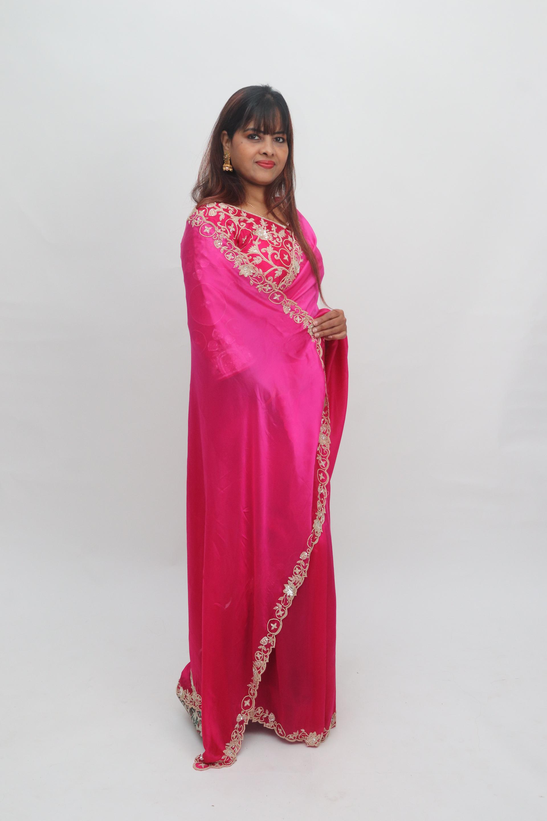 Fuchsia Floral Border Saree
