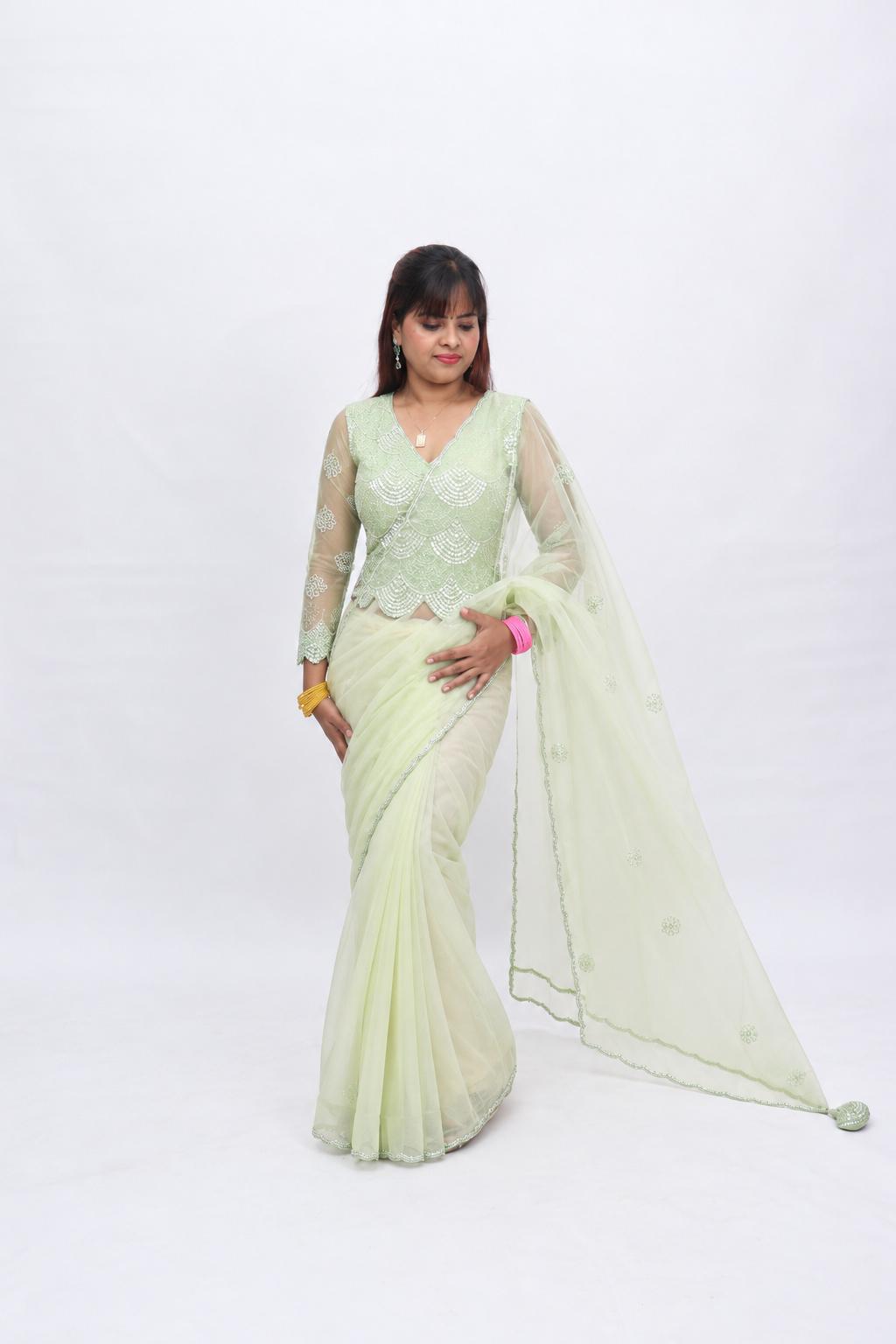 Mint Embellished Saree