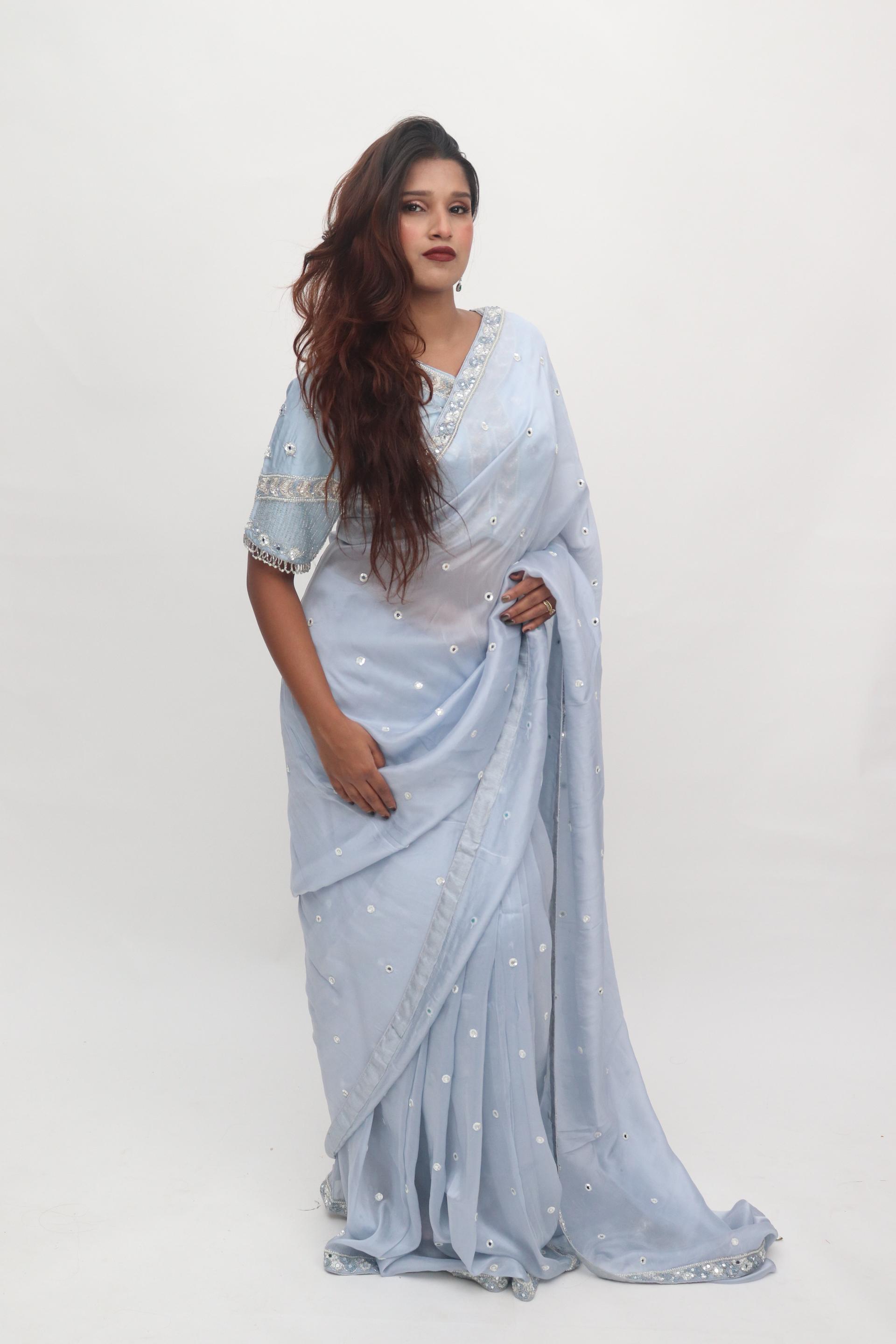 Powder Blue Sequin Saree