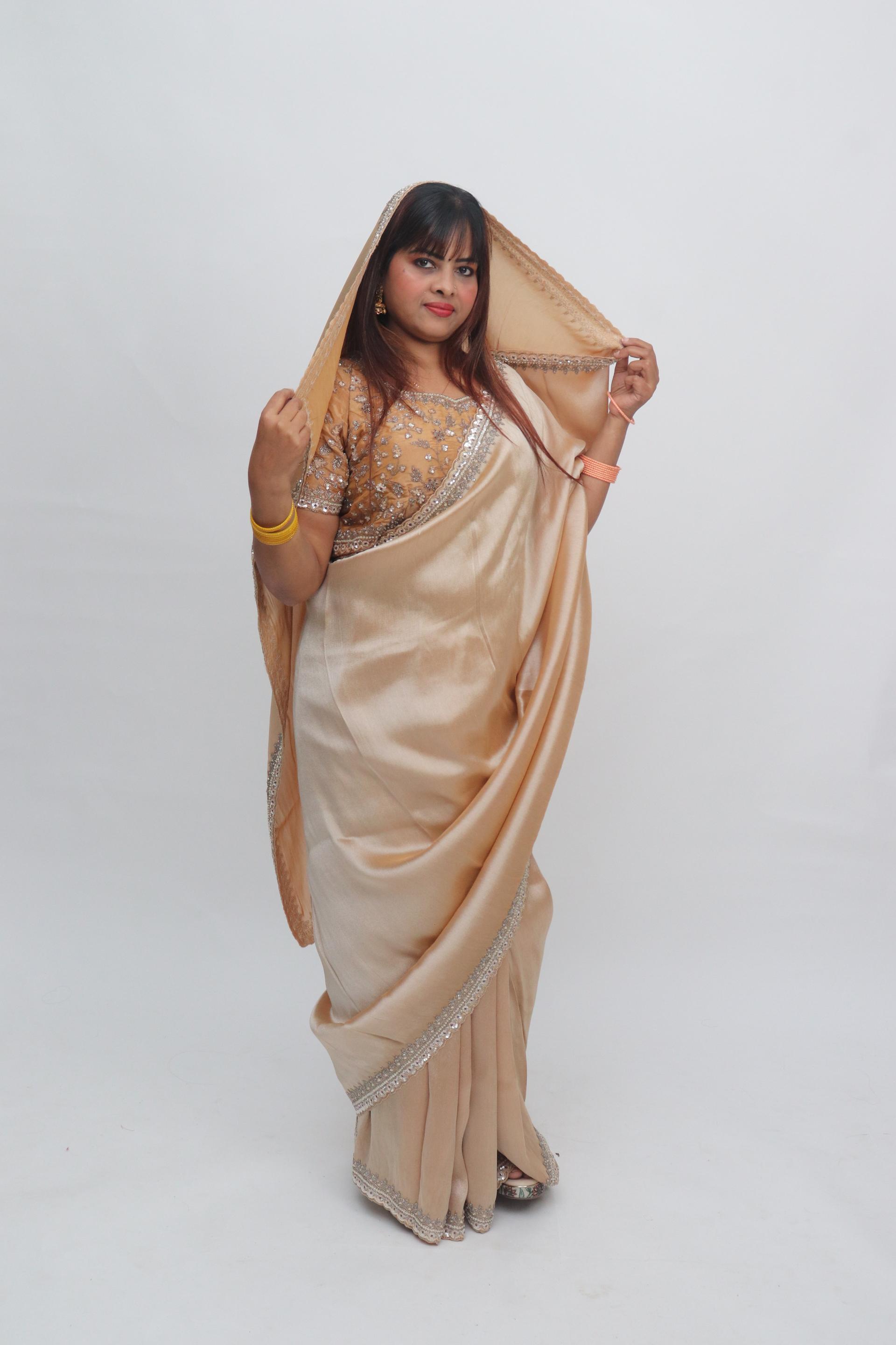 Champagne Border Saree