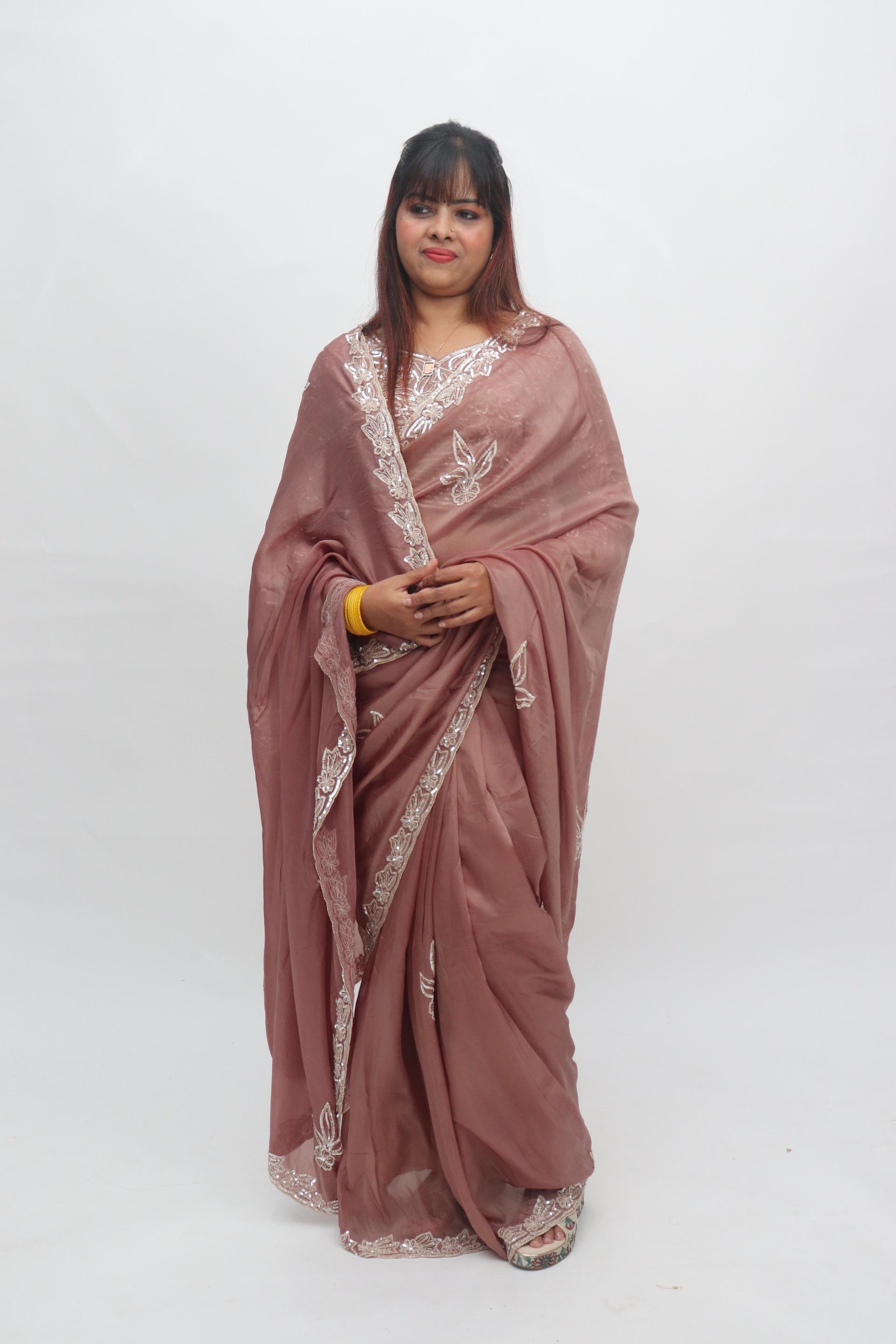 Mauve Floral Sequin Saree