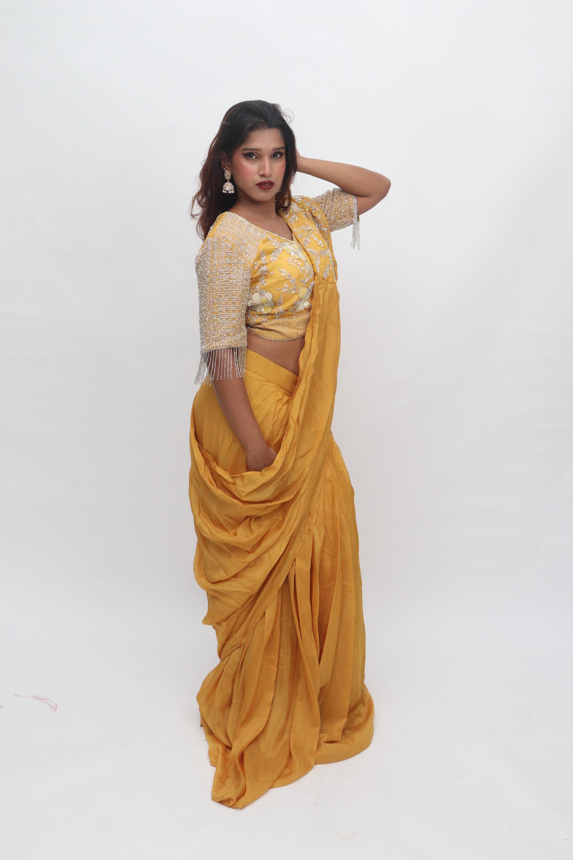 Mustard Embellished Saree