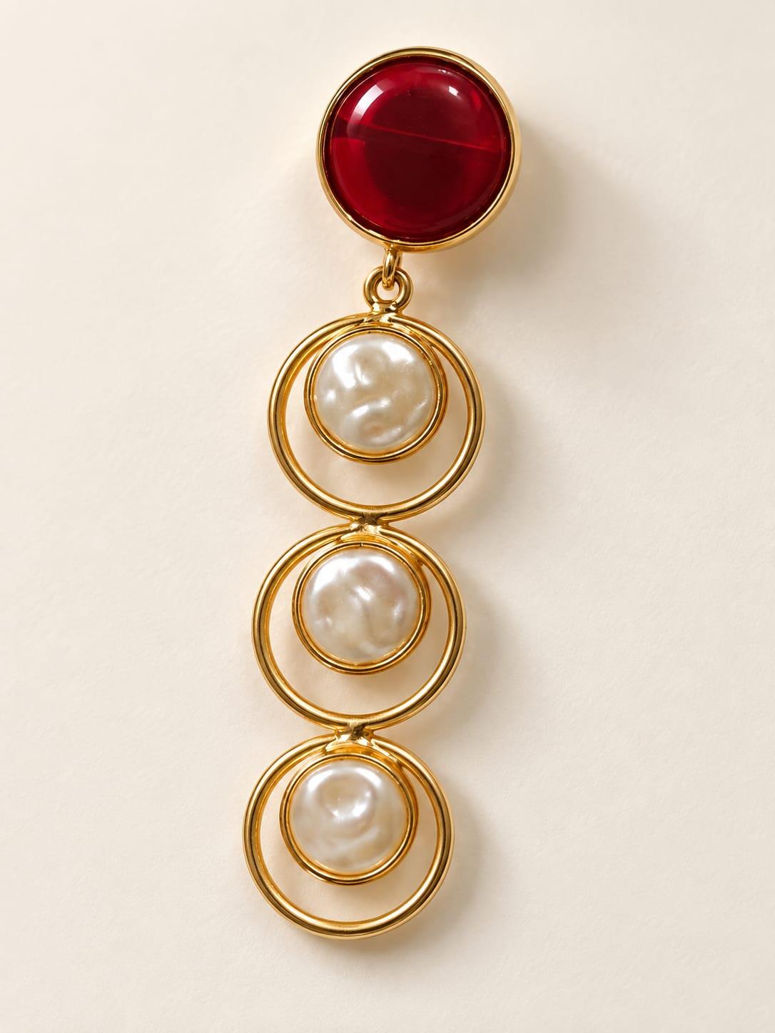 Red Triple Pearl Earrings