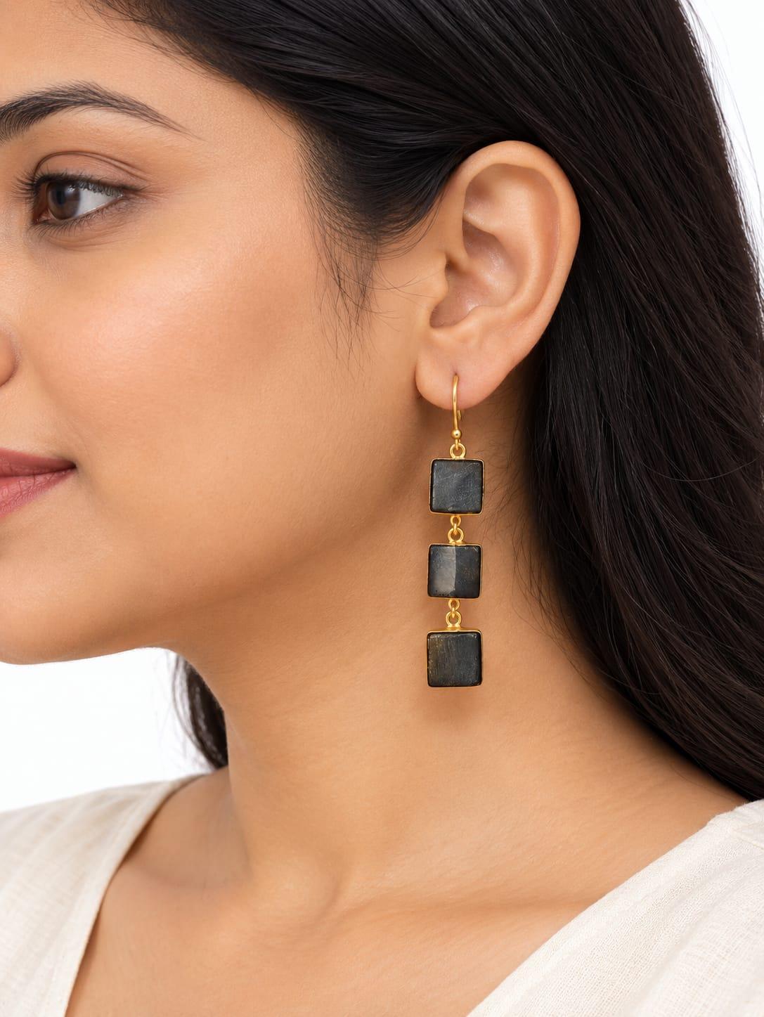 Grey Square Drop Earrings
