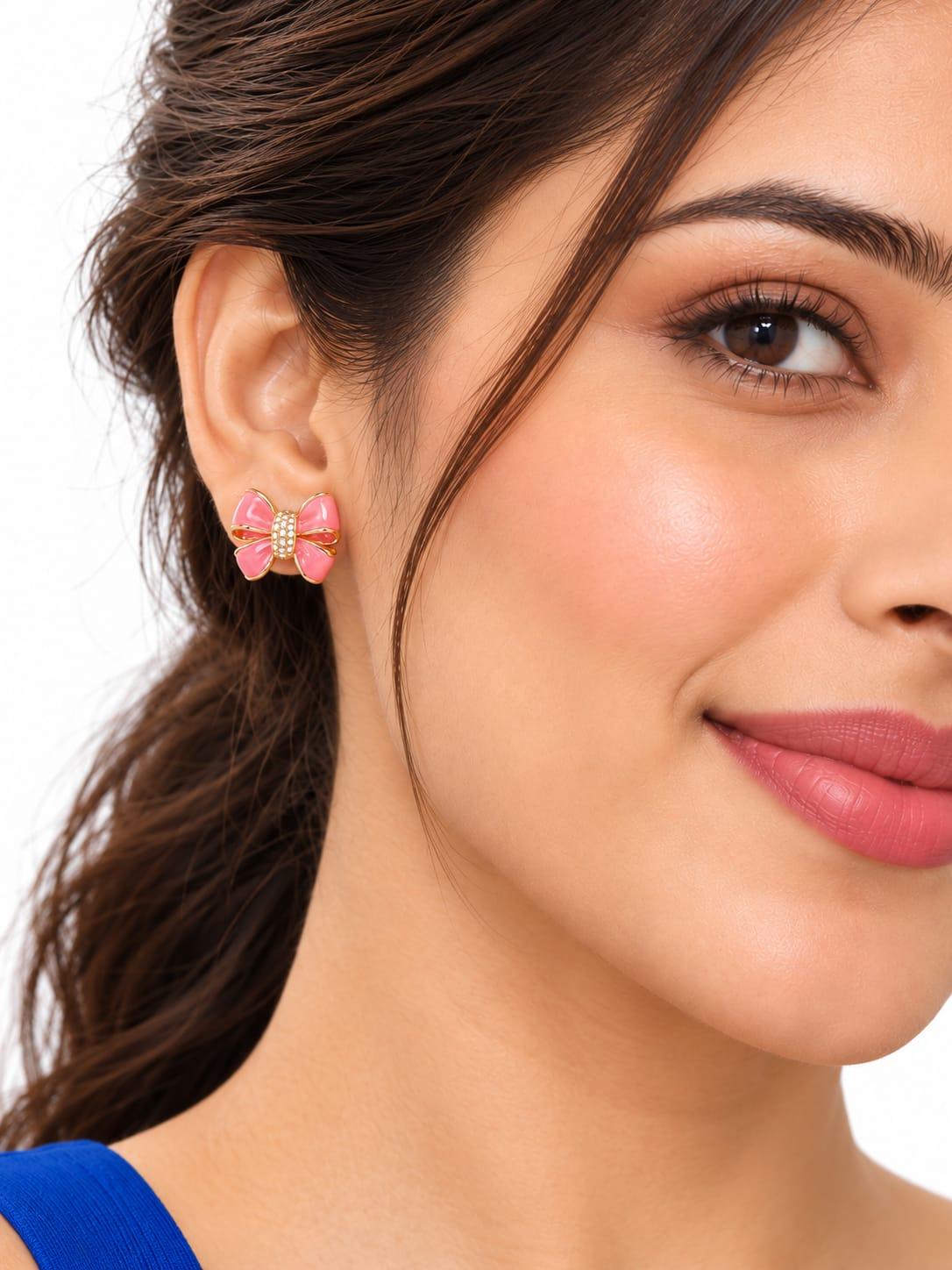 Pink Bow Stud Earrings