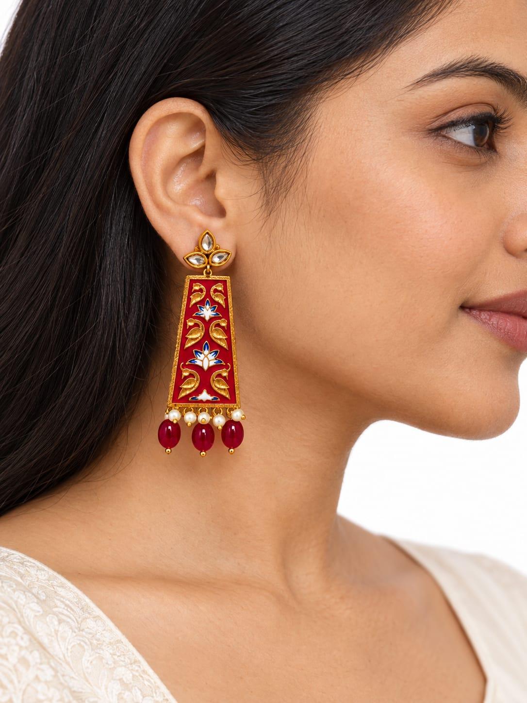 Red Floral Drop Earrings