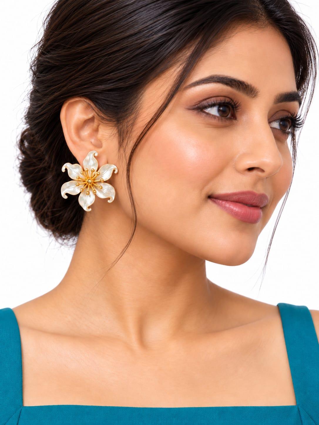 White Flower Stud Earrings