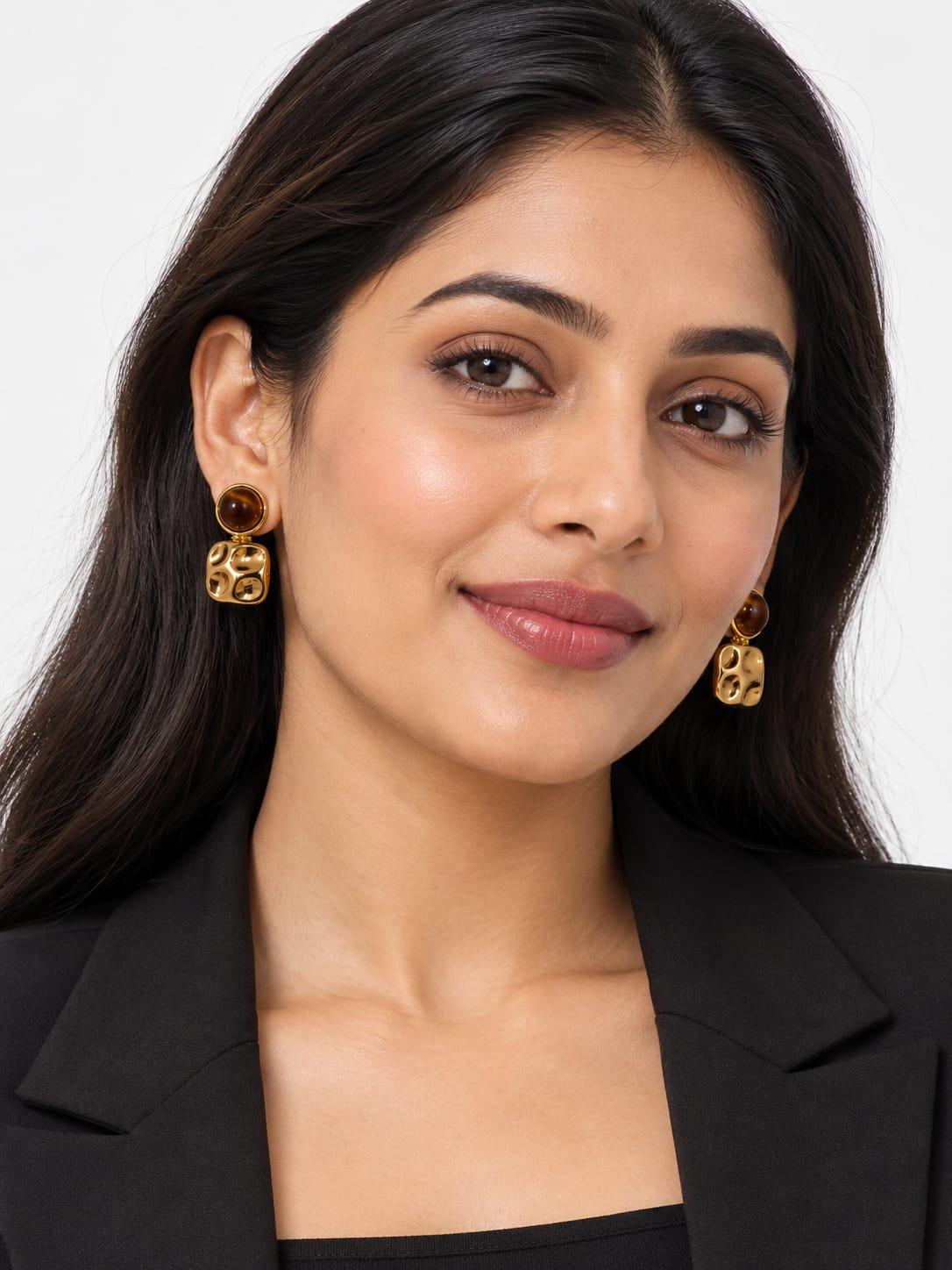 Brown Stone Drop Earrings