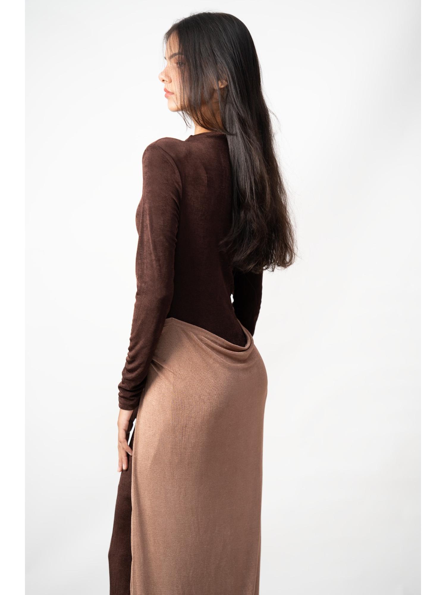 Brown Beige Draped Maxi Dress