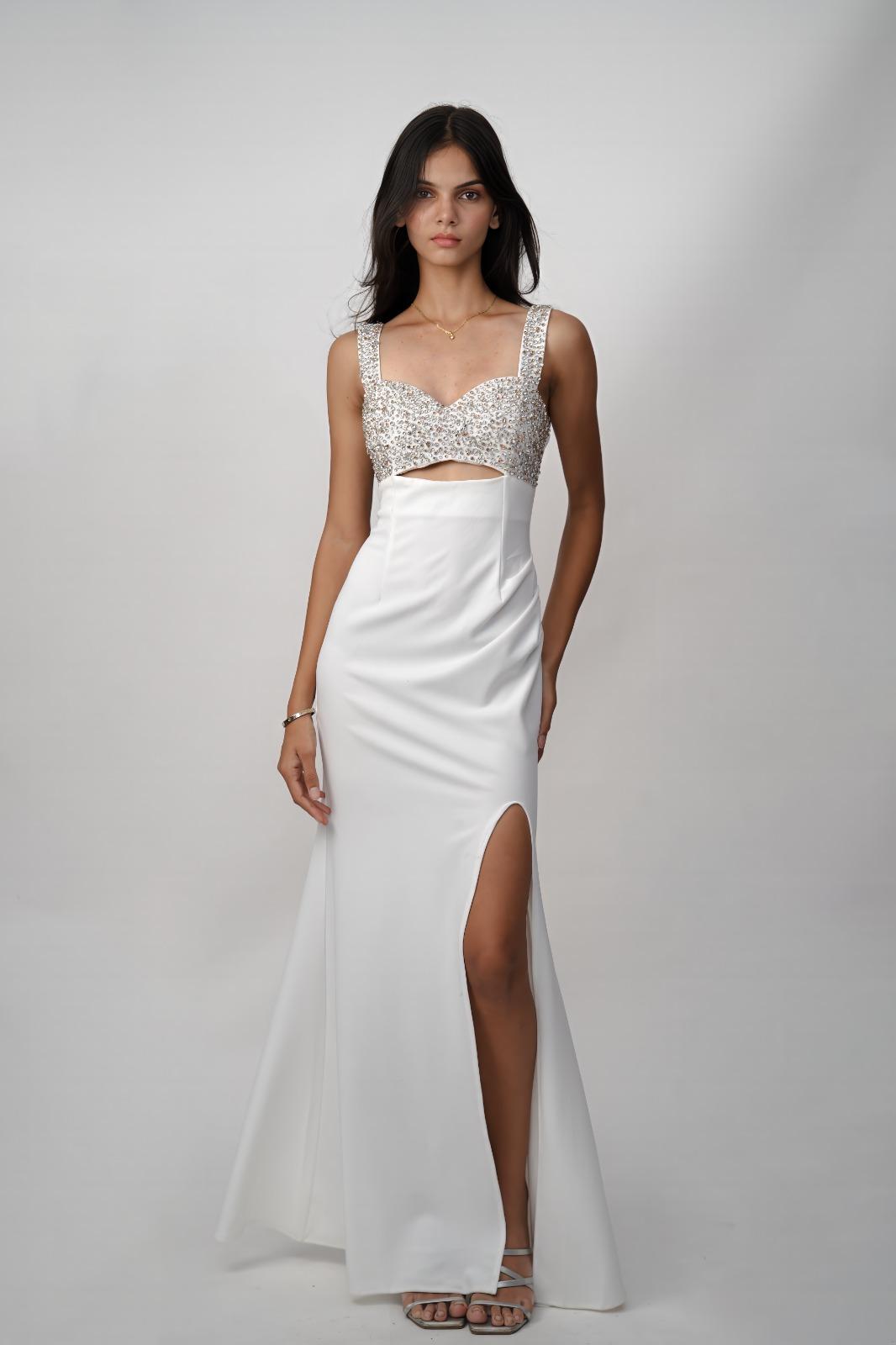 White Embellished Cutout Gown