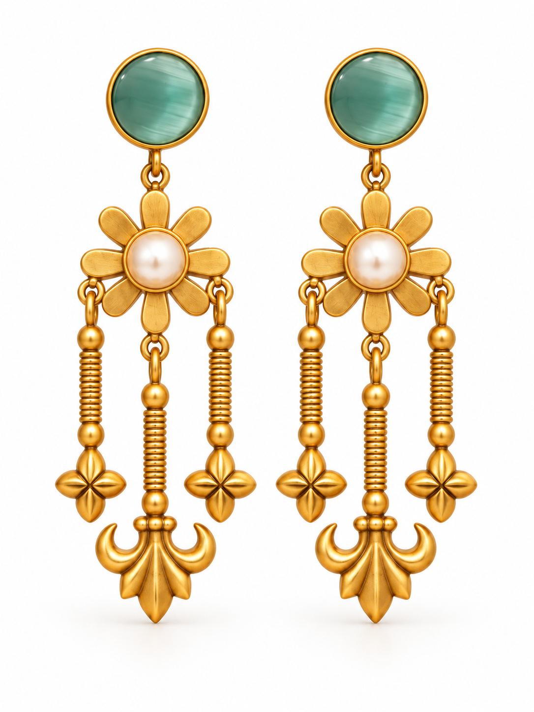Mint Floral Tassel Earrings