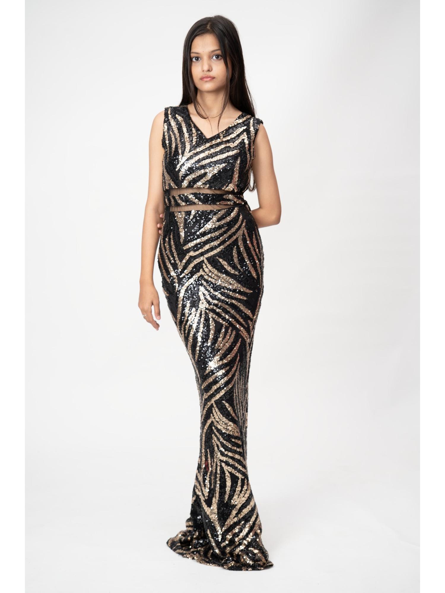 Black Gold Sequin Cutout Gown
