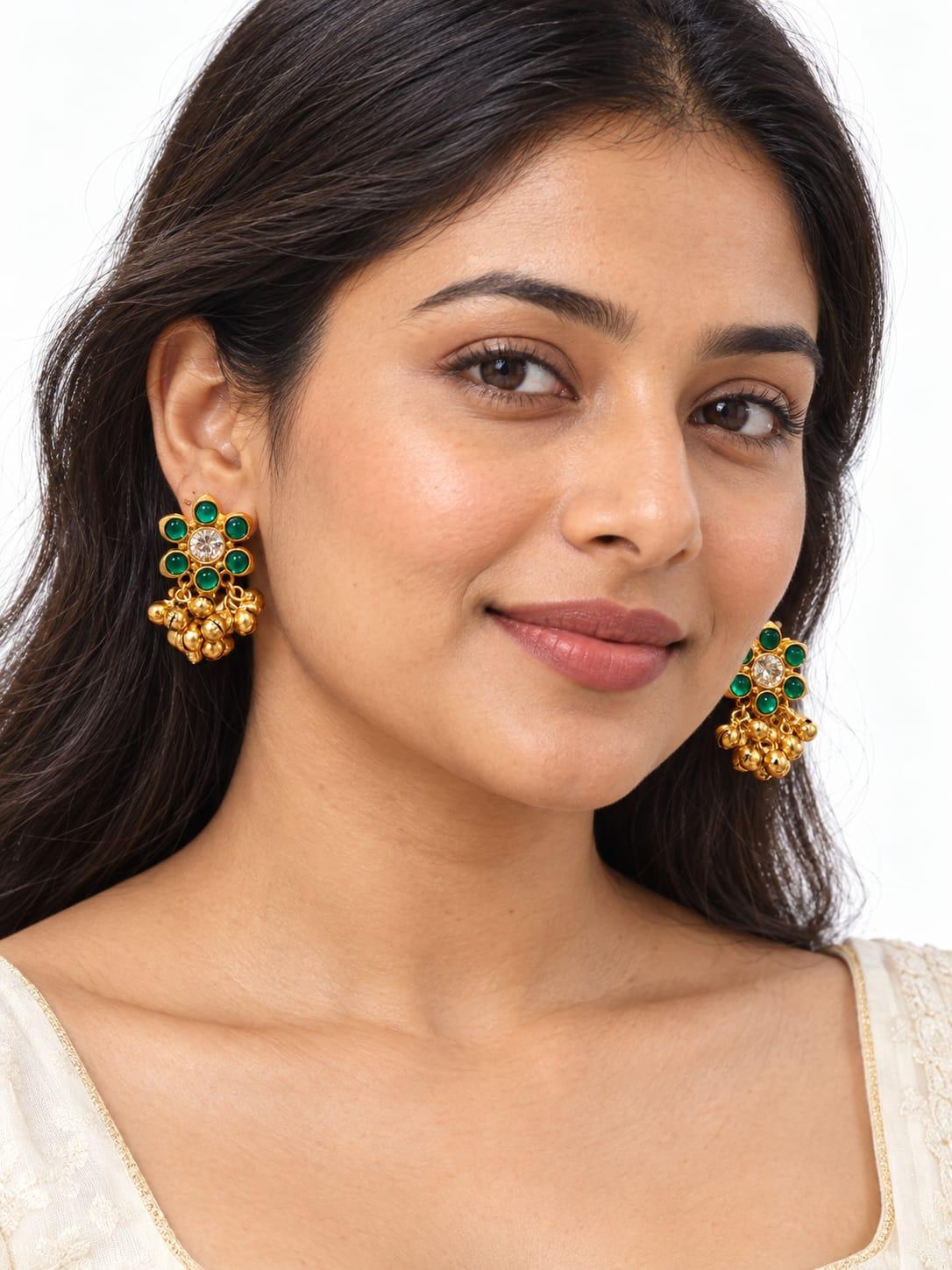 Green Flower Bell Earrings