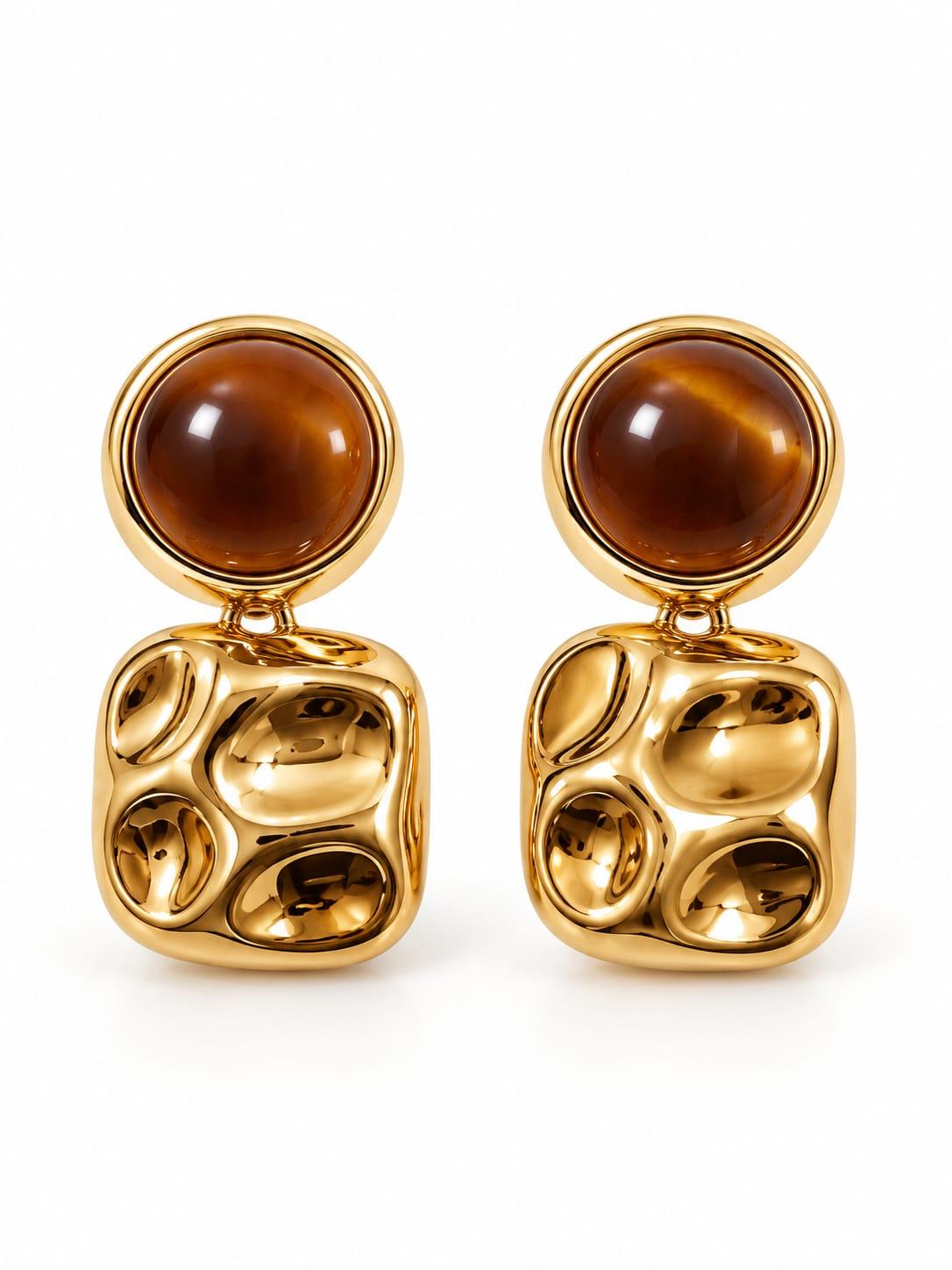 Brown Stone Drop Earrings
