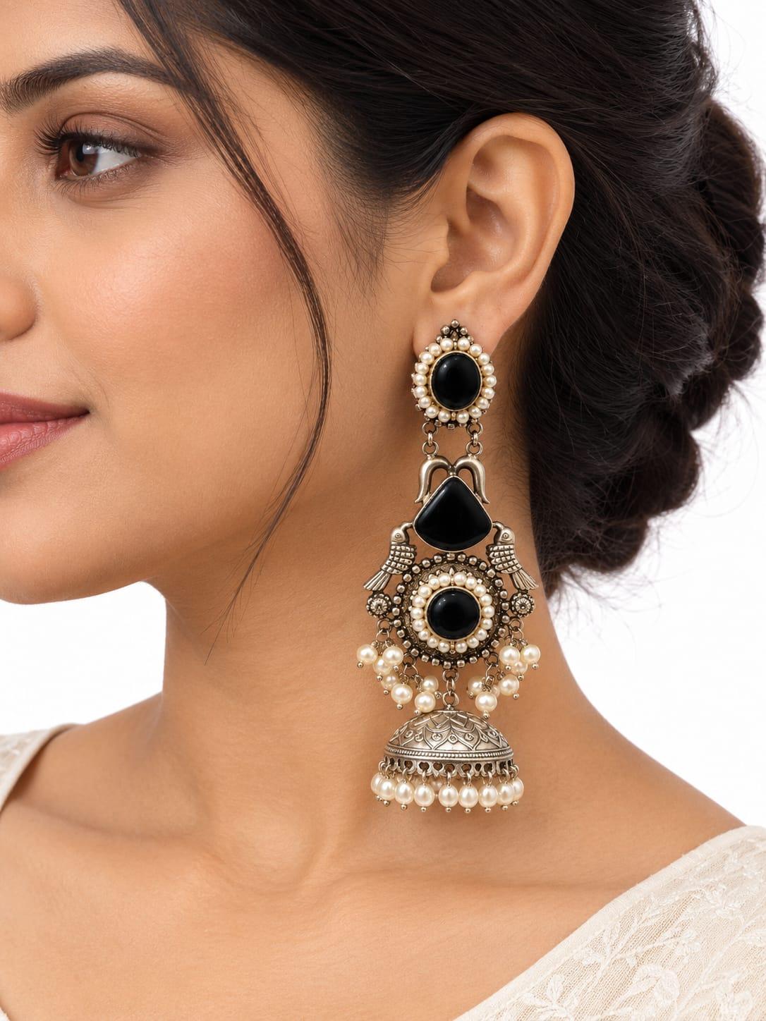 Black Stone Jhumka Earrings