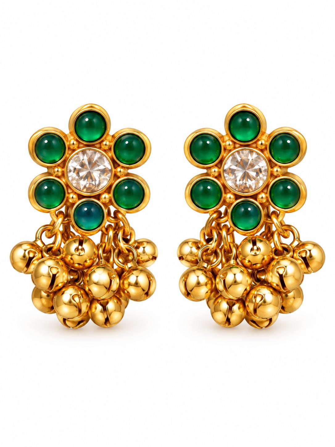 Green Flower Bell Earrings