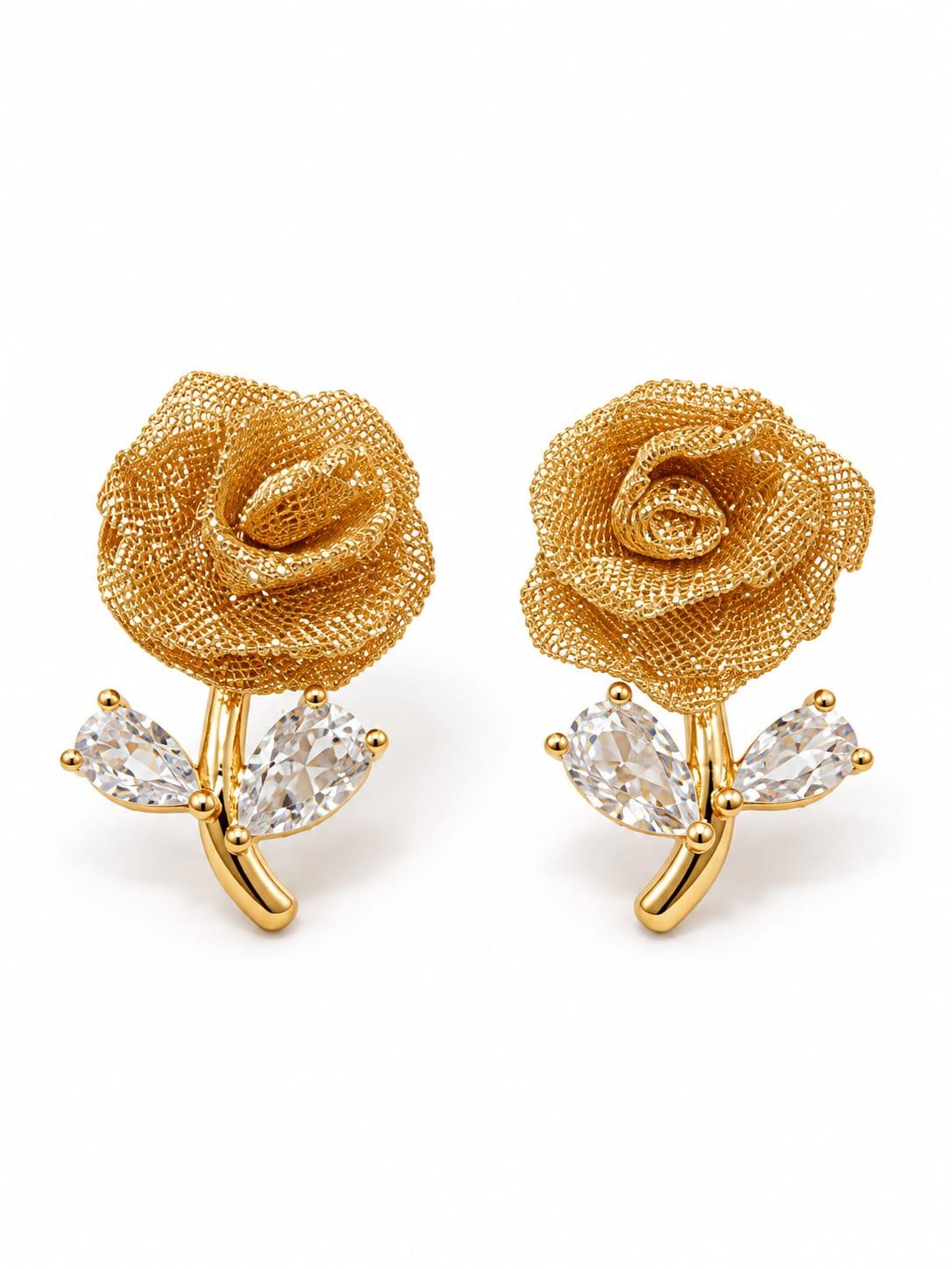 Gold Rose Stud Earrings